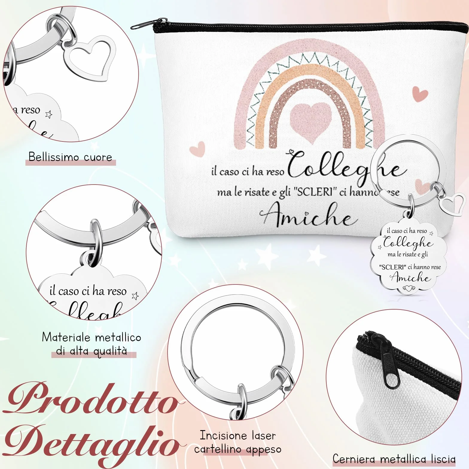 Xuniea Regali per Colleghi Include 1 Borsa per Cosmetici 1 Portachiavi con Frase il Caso Ci Ha Reso Colleghe Ma le Risate e gli “SCLERI” Ci Hanno Rese Amiche Regali di Ringraziamento Addio e Natale