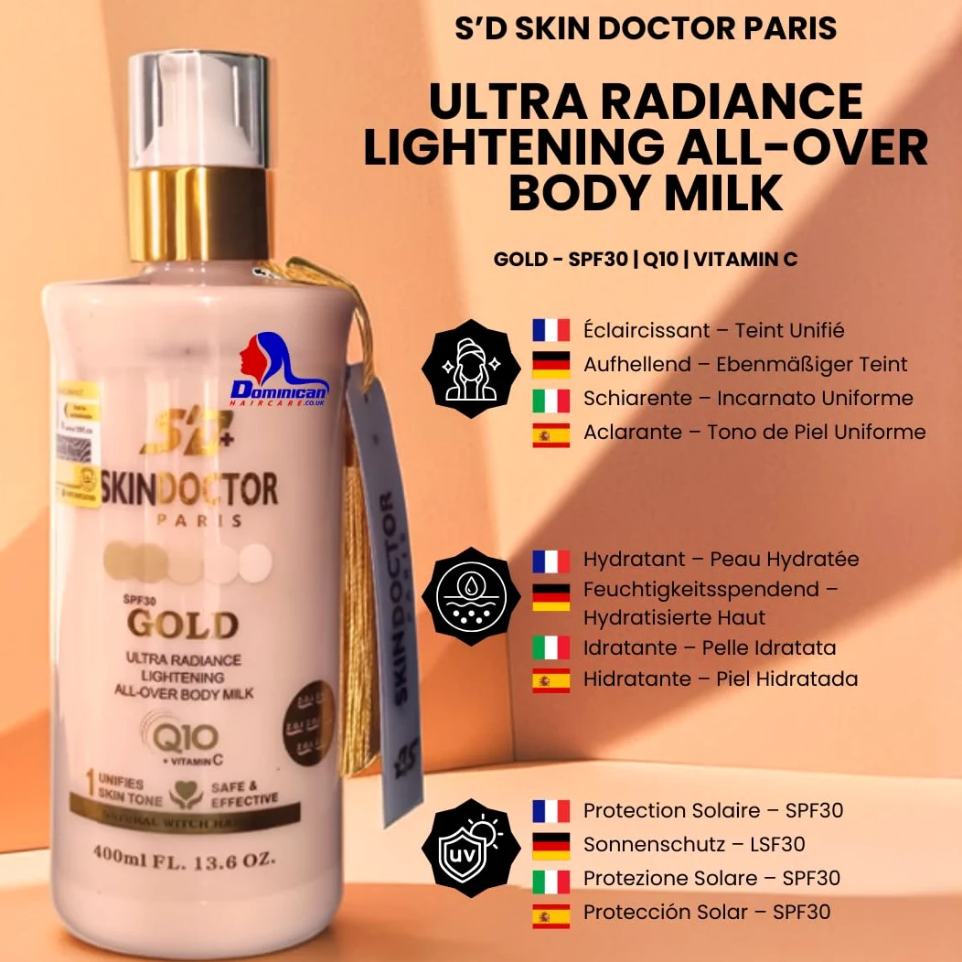 Duo SD Skin Doctor Paris Gold Latte Corpo SPF30 & Crema Viso SPF45 – Vitamina C, Q10 & Hamamelis