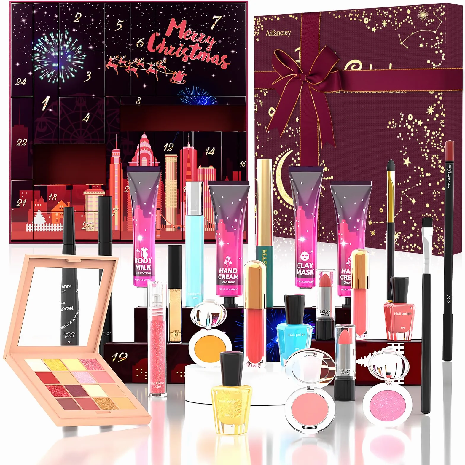 Calendario dell'Avvento Beauty 2025, Calendario Avvento Make-up, Set di Trucchi da 24 pezzi per Occhi, Viso, Labbra e Unghie, Calendario Conto alla Rovescia Natale Idea Regalo per Amanti, Amici