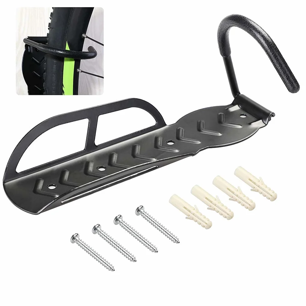 Bakaji Set 2 Staffe Ganci Porta Bicicletta da Parete Pieghevole in Gomma Salvaspazio per Mountain Bike Acciaio