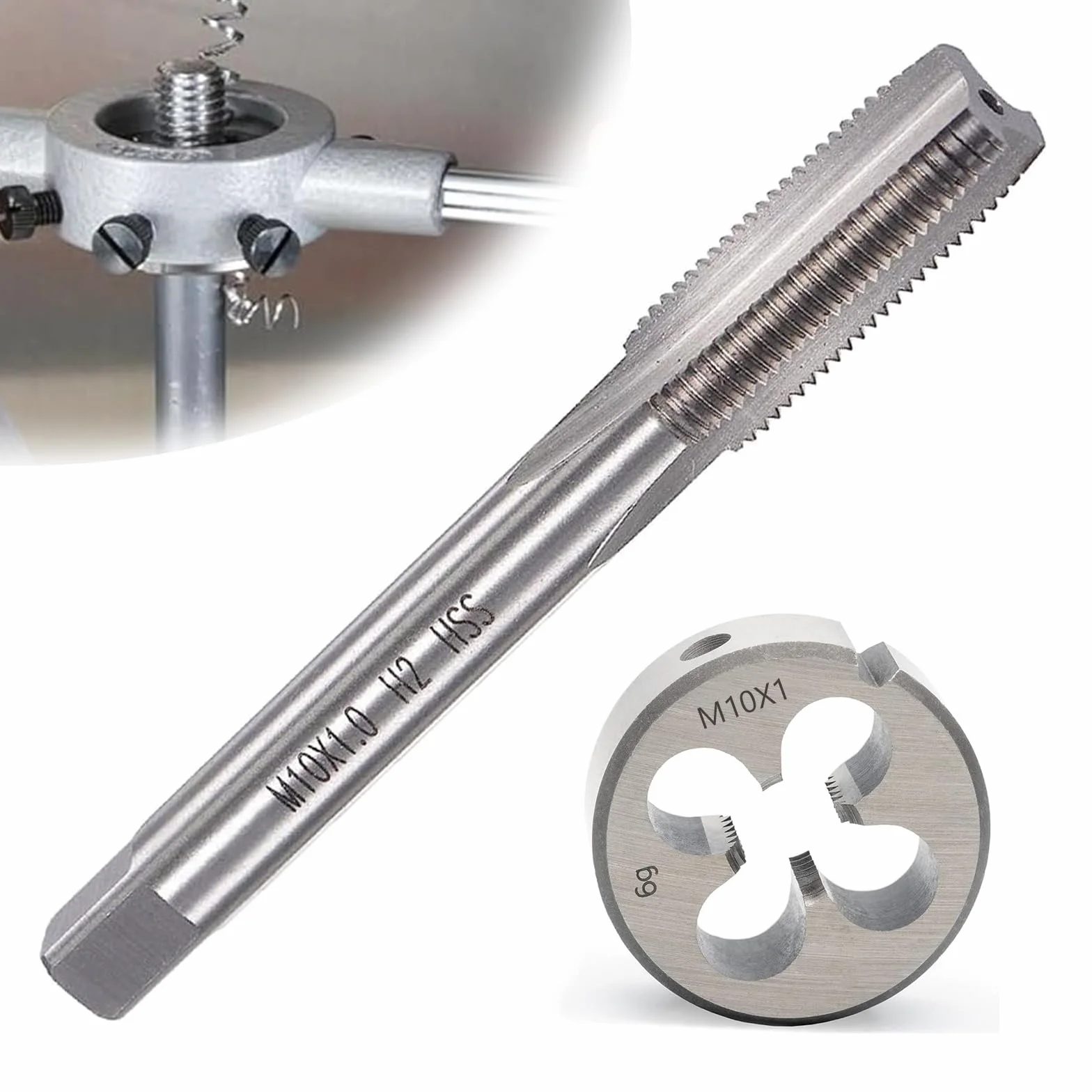 Filettatura Metrica e Maschiatura M10 x 1.0 mm HSS Maschi a Mano per Riparazione