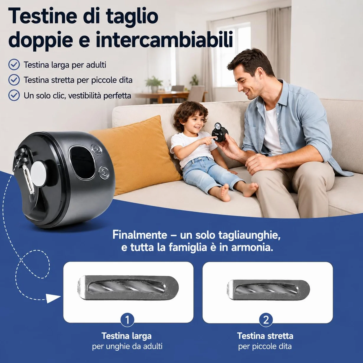 Tagliaunghie Elettrico Ricaricabile con Luce LED e Lente 2,5X – Lima Elettrica per Unghie 3 in 1 con Raccolta Residui, 2 Testine per Adulti e Anziani (Nero opaco)