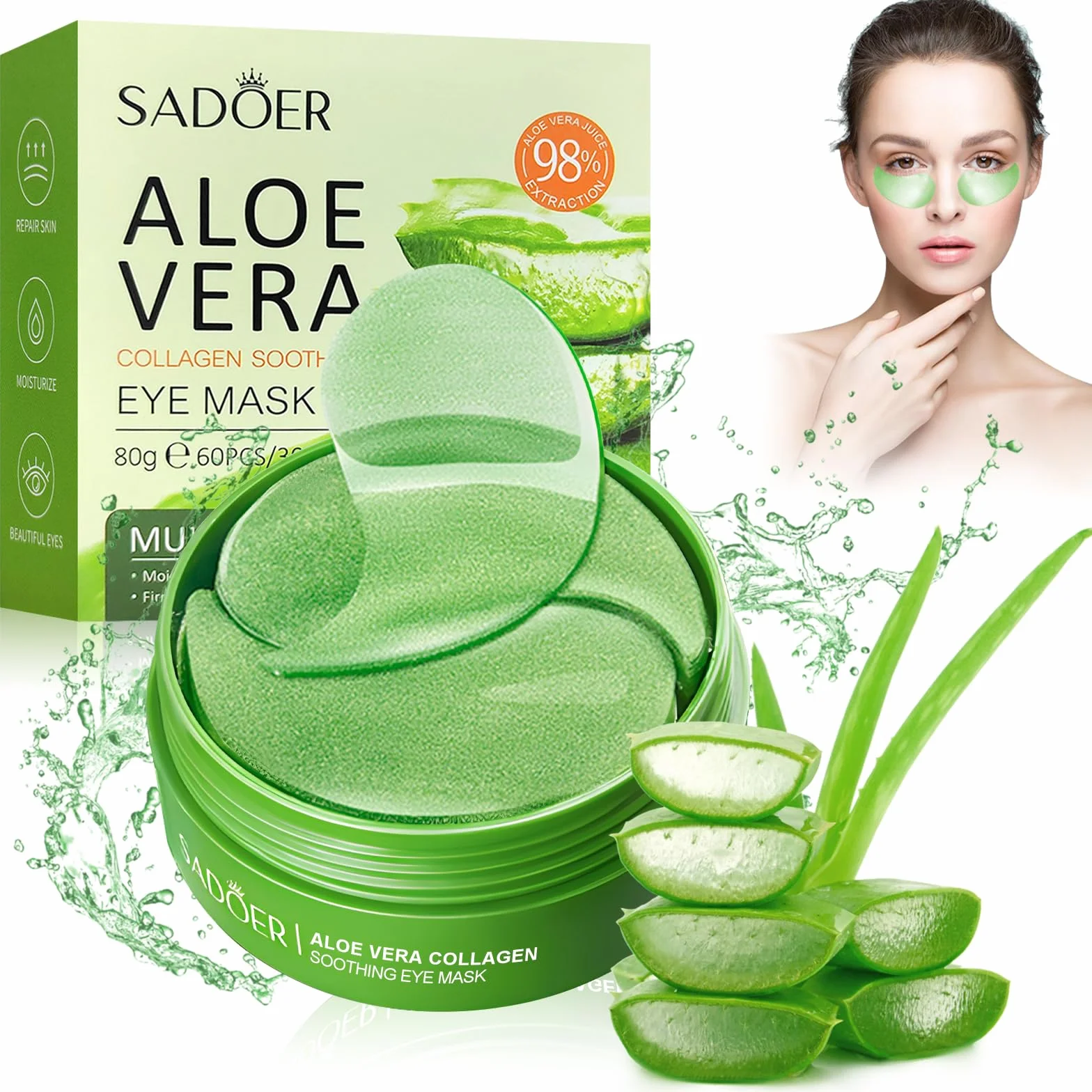 60 Pezzi Maschera Occhi di Aloe Vera,Patch Occhi Per Rimuovi Borse e Puffiness, Collagene Patch Occhi, Maschera Occhiaie Donna Uomo, Collagene Maschera Occhi Eye Mask, Contorno Occhi Idratante
