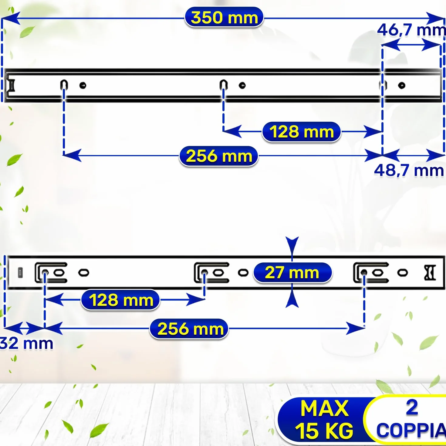 MONTERAL Guide per Cassetti Telescopiche 350mm x 27mm Cuscinetti a Sfera 2 Coppie