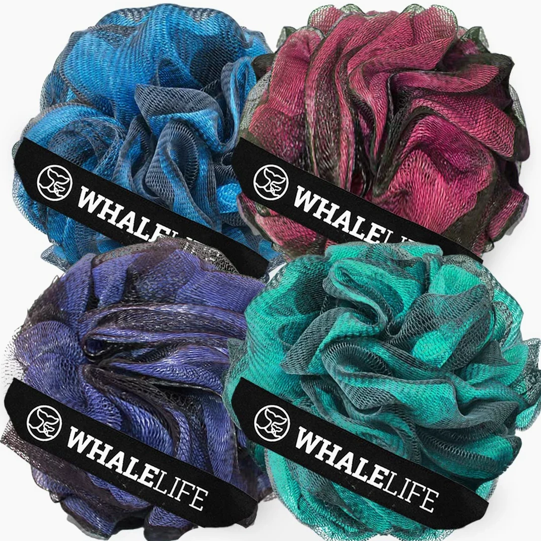Loofah Spugna da Bagno per Donna Uomo Confezione da 4 (Viola Blu Rosso Verde)