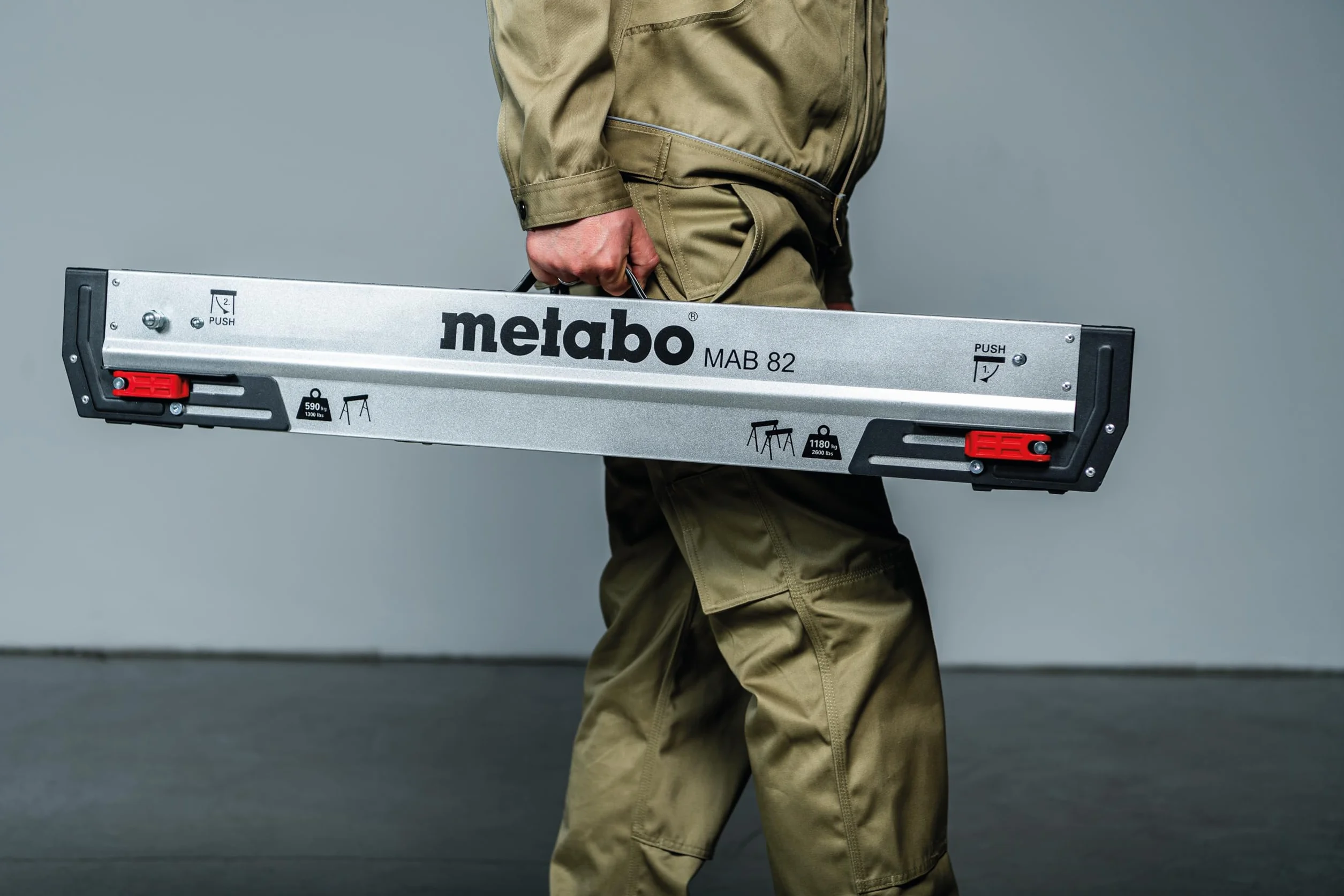 Metabo MAB 82 Cavalletto da lavoro compatto pieghevole con maniglia trasporto gambe regolabili superficie zincata