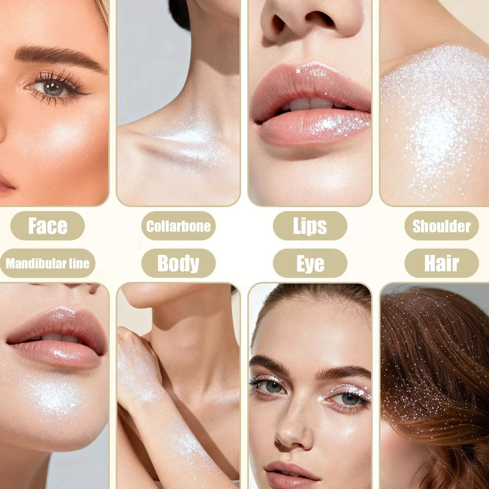 Spray glitterato da 80 ml, impermeabile, per il viso, per capelli e corpo, nebbia ultra fine, copertura uniforme, make up veloce e brillante (01 bianco perla)