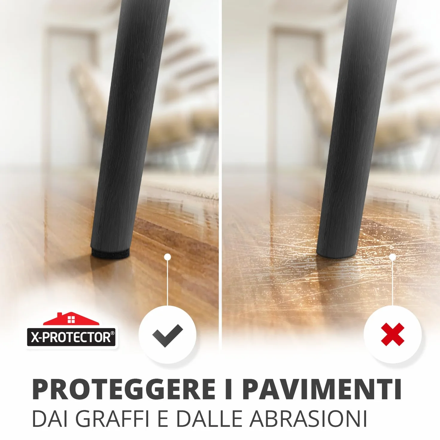 Feltrini per gambe di mobili X-PROTECTOR 48 szt. NERI 25 mm do podłóg drewnianych