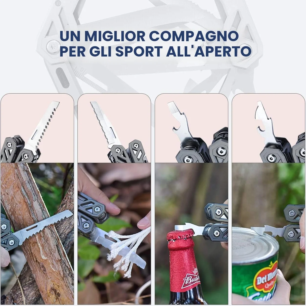 Pinza Multiuso BIBURY in Acciaio Inossidabile con Coltello, Apribottiglie, Cacciavite, Attrezzi EDC per Campeggio e Riparazioni
