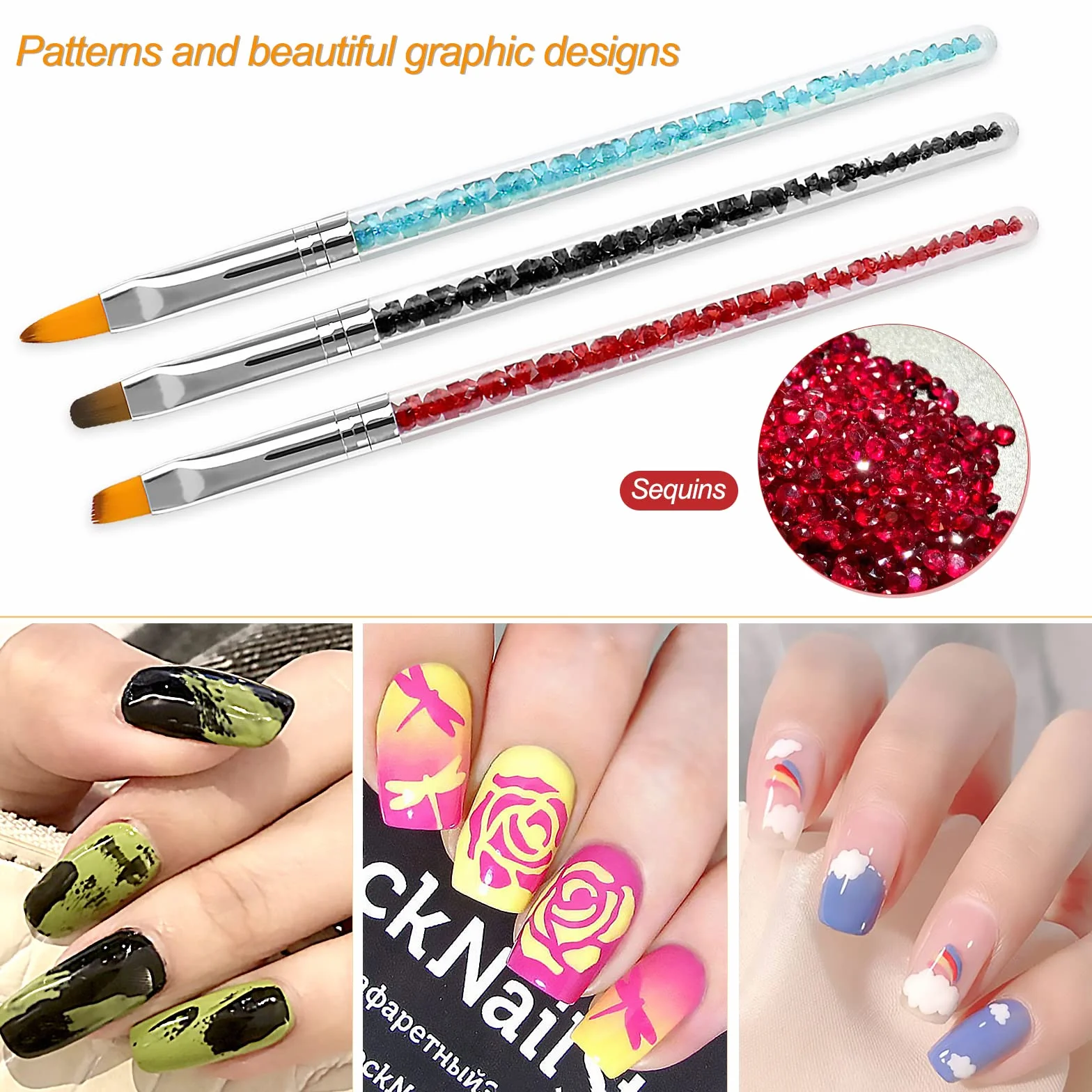 Sularpek Pennelli Unghie Gel, 8 Pezzi Penelli Unghie Professionali Set, Penne per Nail Art Attrezzi a Doppia Punta, con Manico con Strass e Setole in Nylon