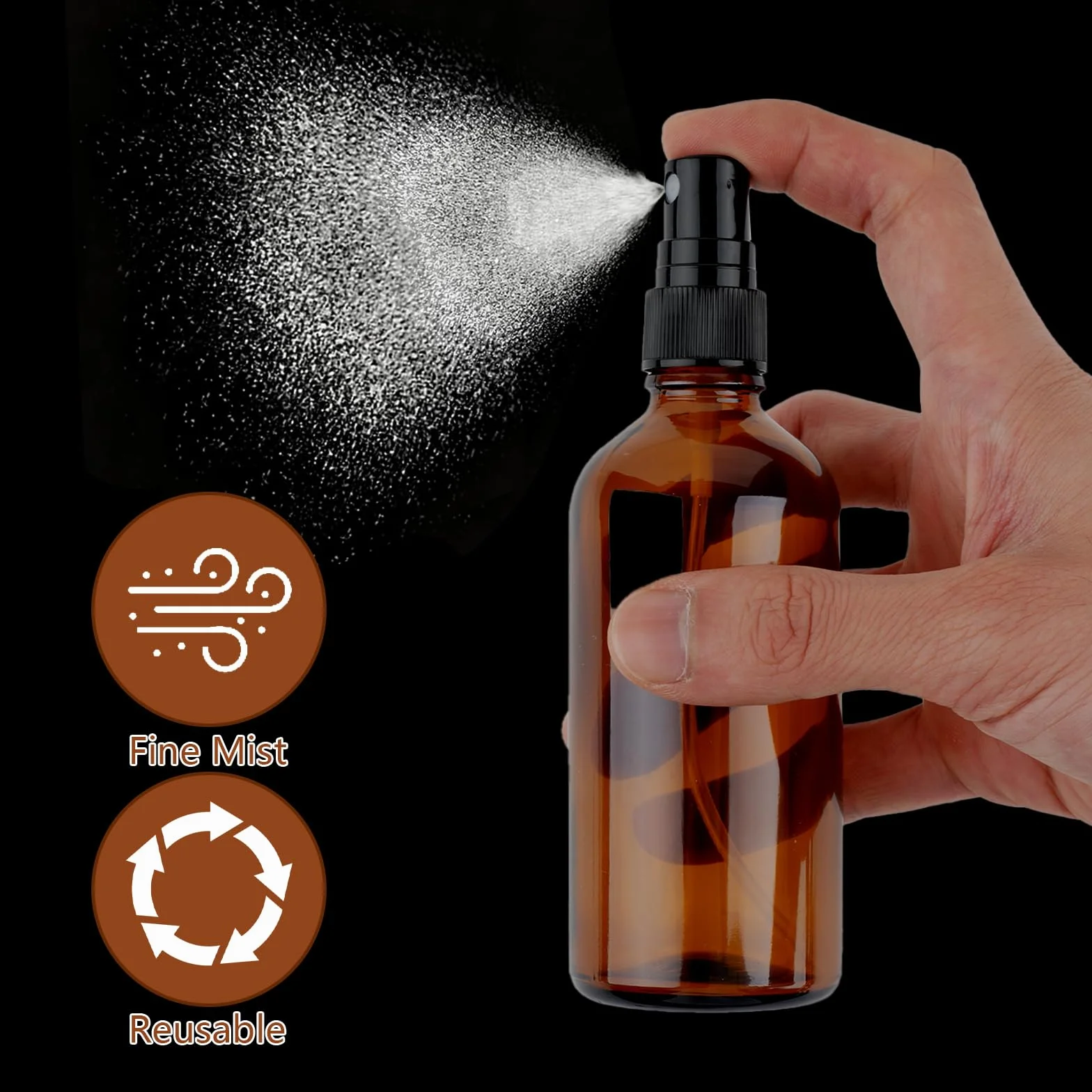 Maxmoc 100 ml, flacone spray in vetro marrone, 2 pezzi, piccolo vetro, nebulizzatore ricaricabile con imbuto, contagocce ed etichette per acqua, alcool, cosmetici, profumi, aromaterapia