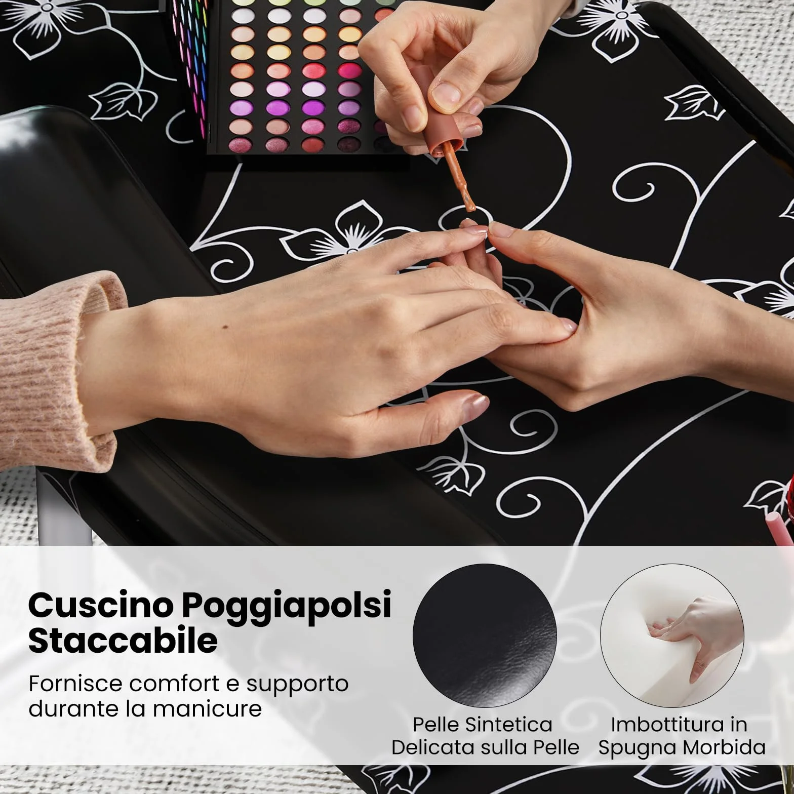 COSTWAY Tavolo Manicure Pieghevole, Tavolo Unghie Estetista Portatile con Ruote, Cassetto, Cuscino Poggiapolsi e Borsa