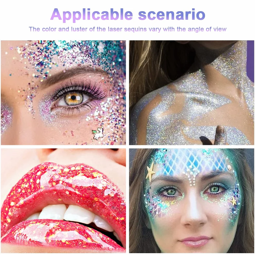 URAQT Glitter Corpo, 1 pezzi da 50 ml Gel per Viso, Unghie, Occhi, Labbra, Capelli e Corpo - Chunky Glitter per Musica, Festival, in Maschera(Bianco)