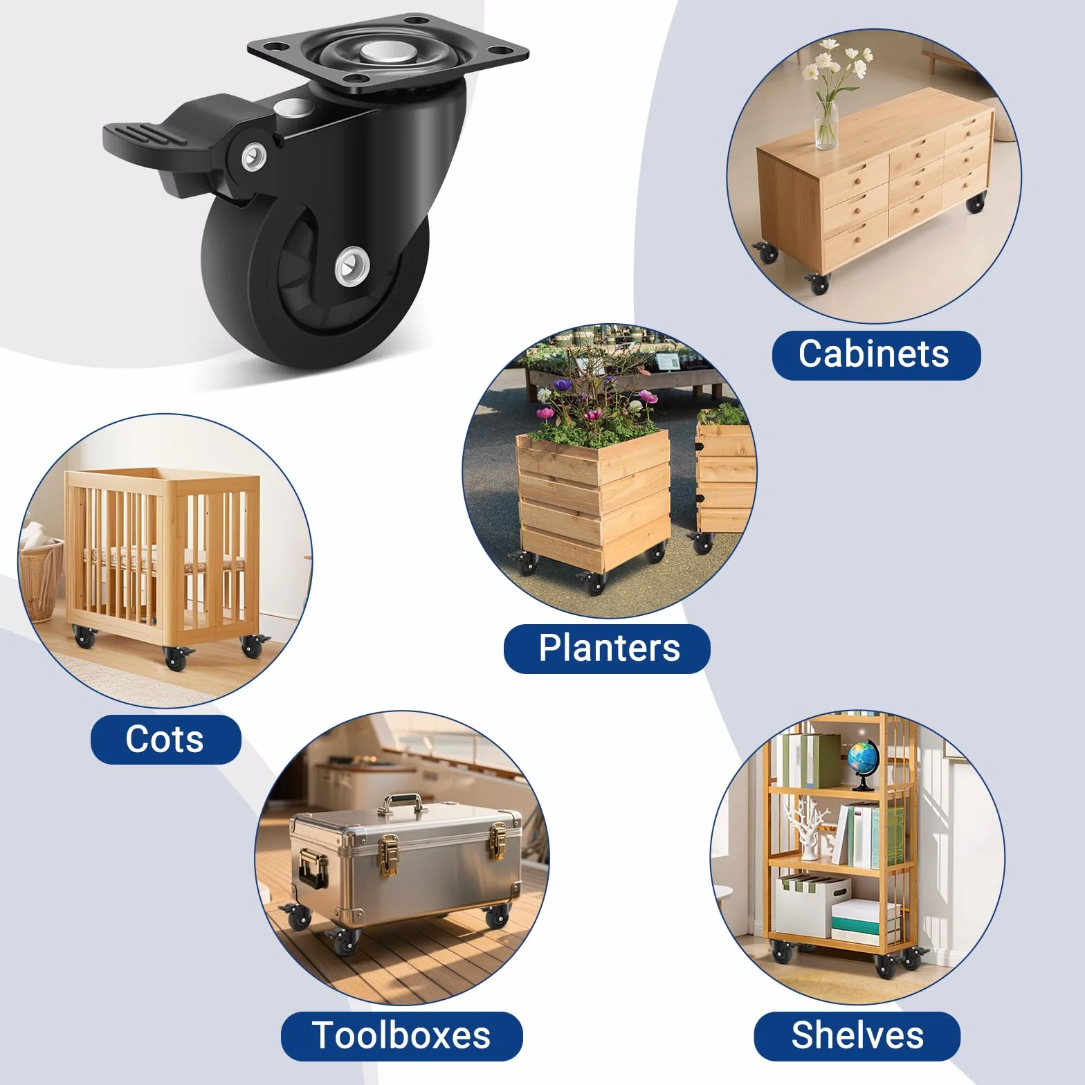 Ruote per Spostare Mobili Pesanti con Freno 50mm, Portata 270kg, Set di 4