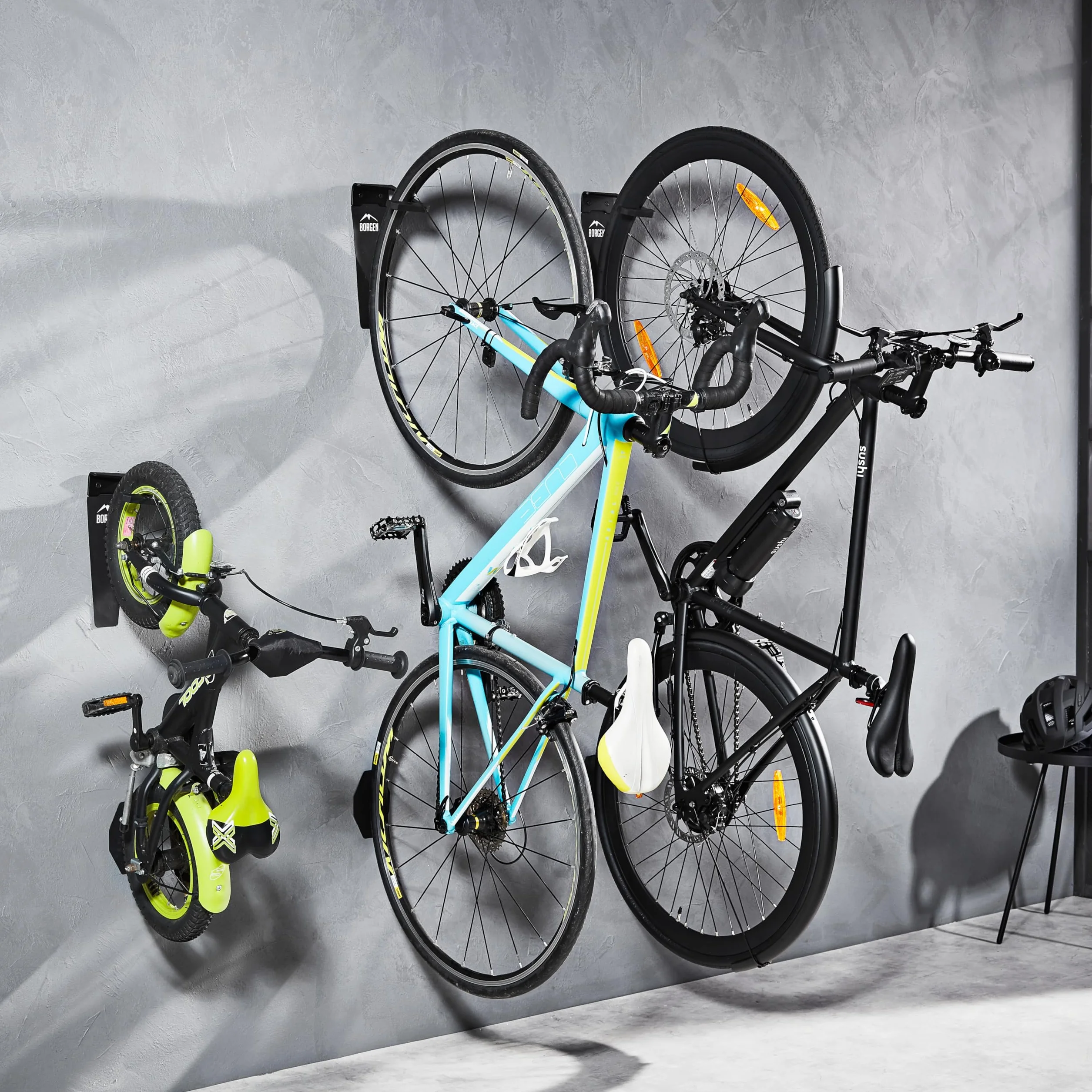 Borgen Supporto da parete per bici verticale nero opaco per E-bike MTB bici da corsa con cuscinetti