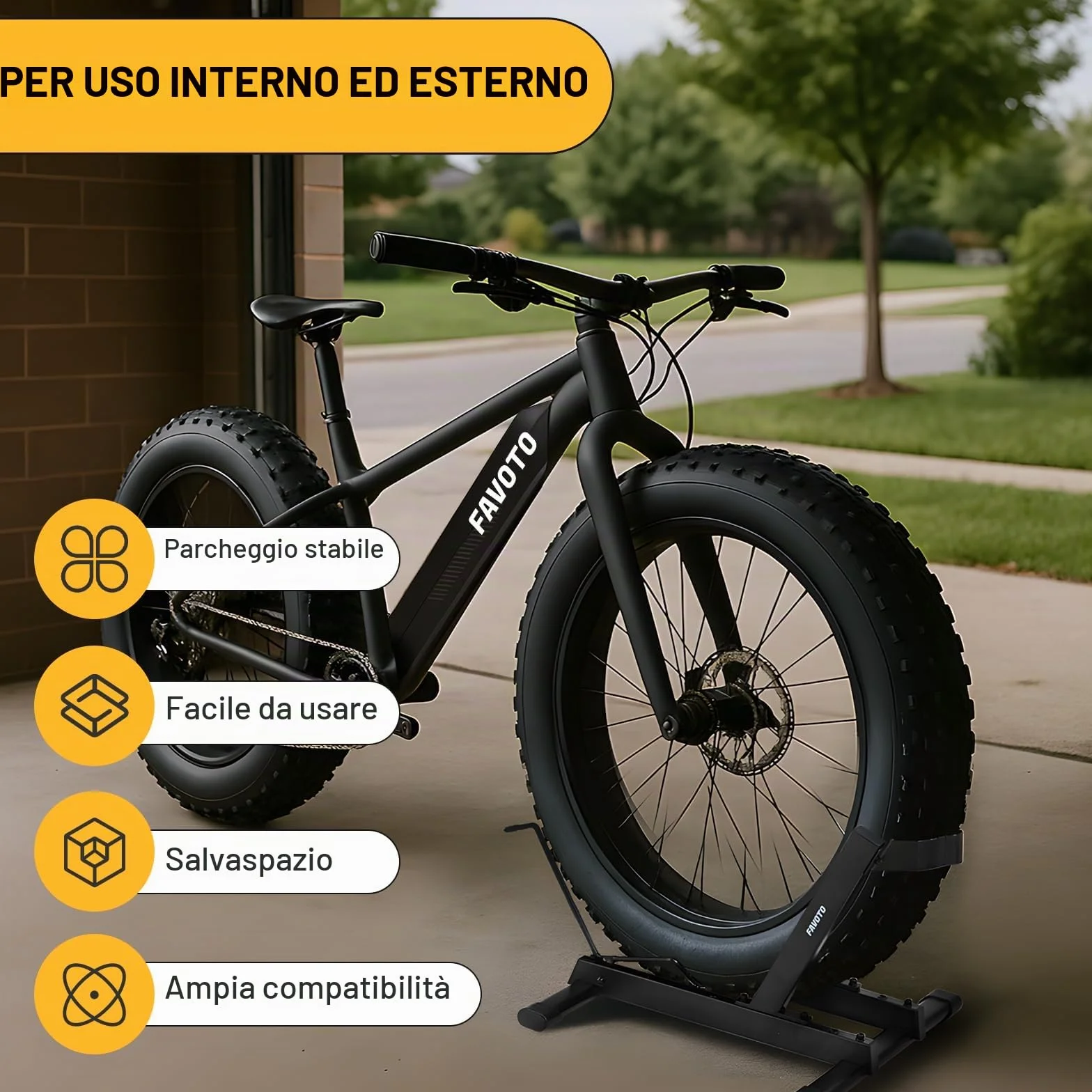 Favoto Cavalletto per E-Bike e Biciclette - Supporto da Pavimento per Bici Elettriche e Tradizionali 20-29 Pollici 38kg Nero