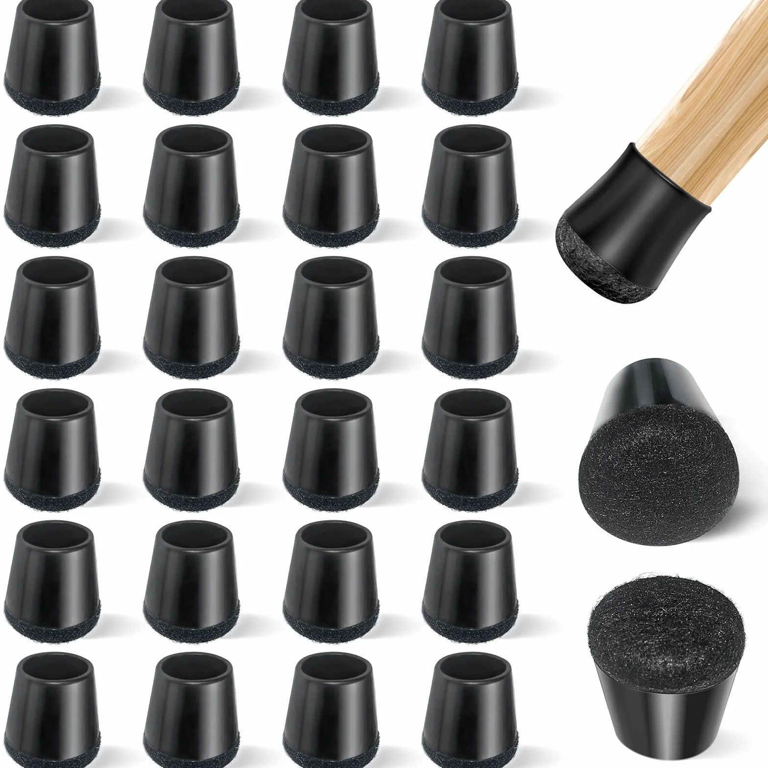 Gommini per Sedie 24 Pezzi, Tappi Sedie Silicone, Proteggi Gambe per Mobili, Nero XS (15-20mm)