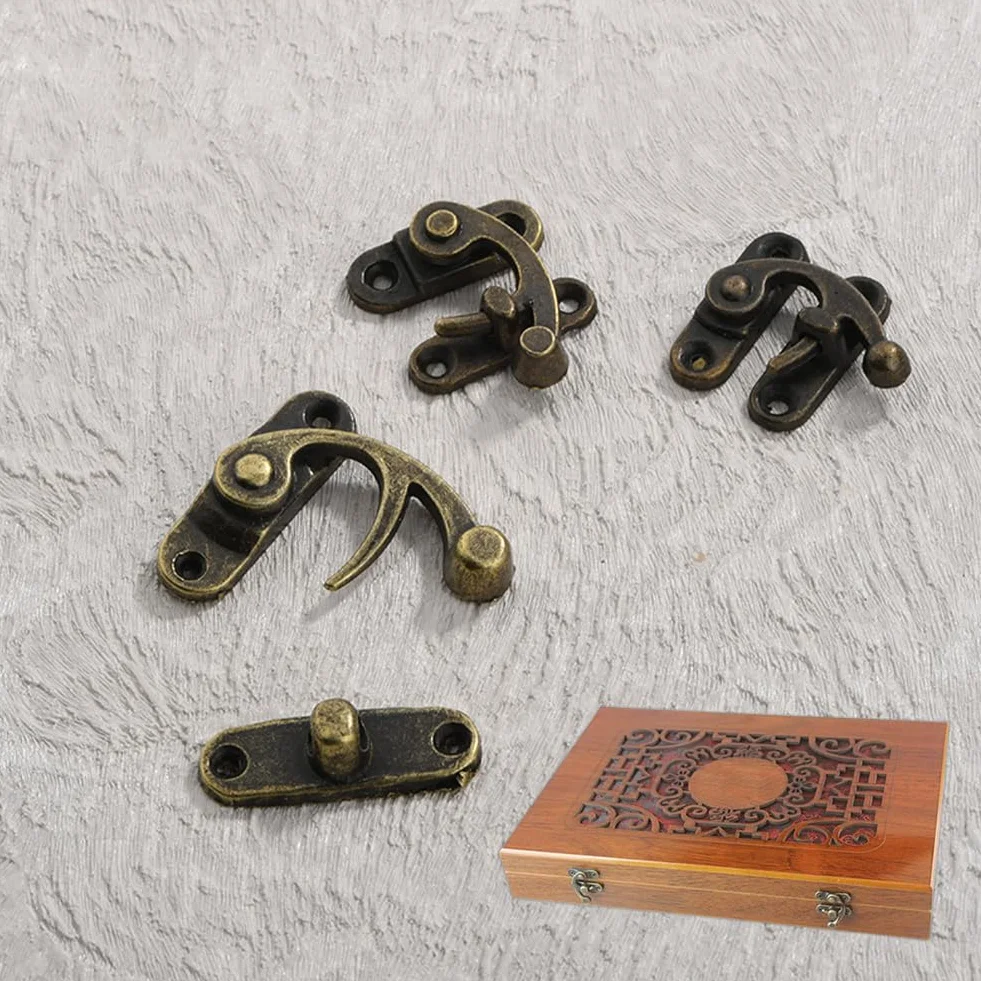 Antico Hasp Bronzo 2 Pezzi Gancio a Scatto Destro 43 x 37 mm per Cassette Legno