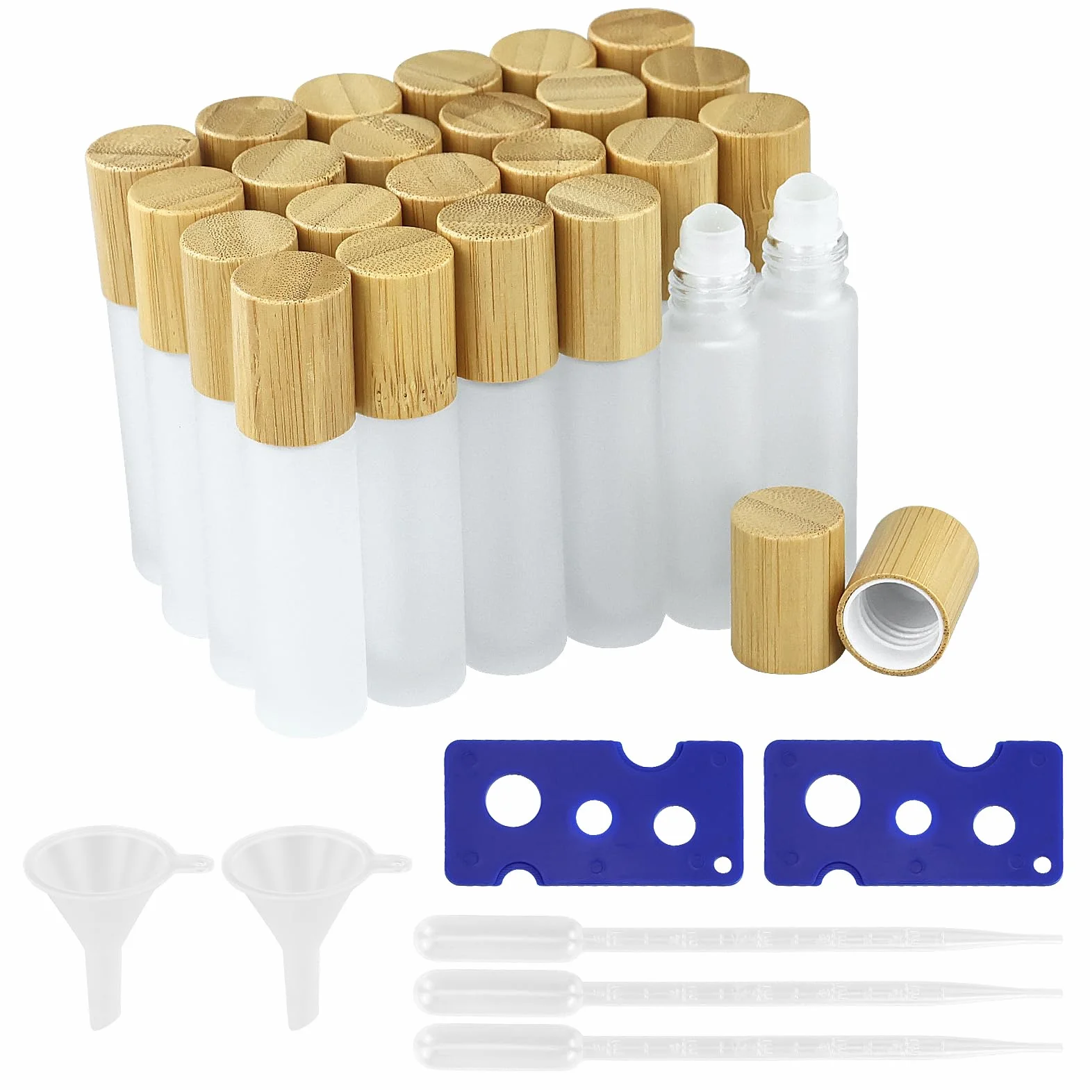 25 Pezzi Roll On Vuoto per Oli Essenziali,Roll On Vuoto 10 ml, in vetro trasparente, con rullo in acciaio inox e coperchio in bambù, per olio essenziale, spa, massaggio
