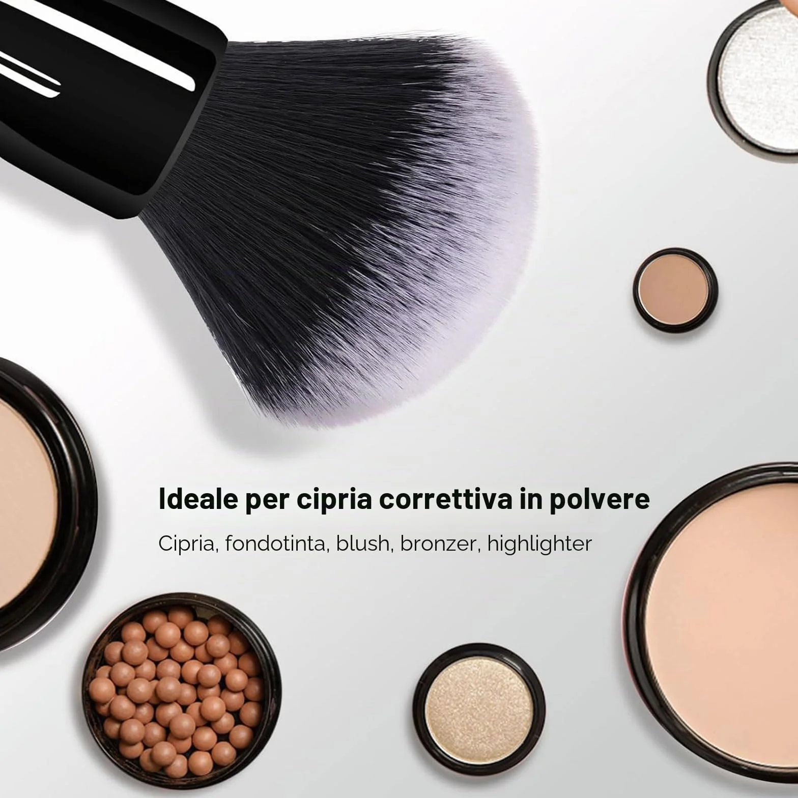 Mezrkuwr Pennello grande per polvere, pennello per fondotinta, pennello professionale per trucco per sfumare liquidi, creme e polvere impeccabile, lucidatura, sfumatura, correttore