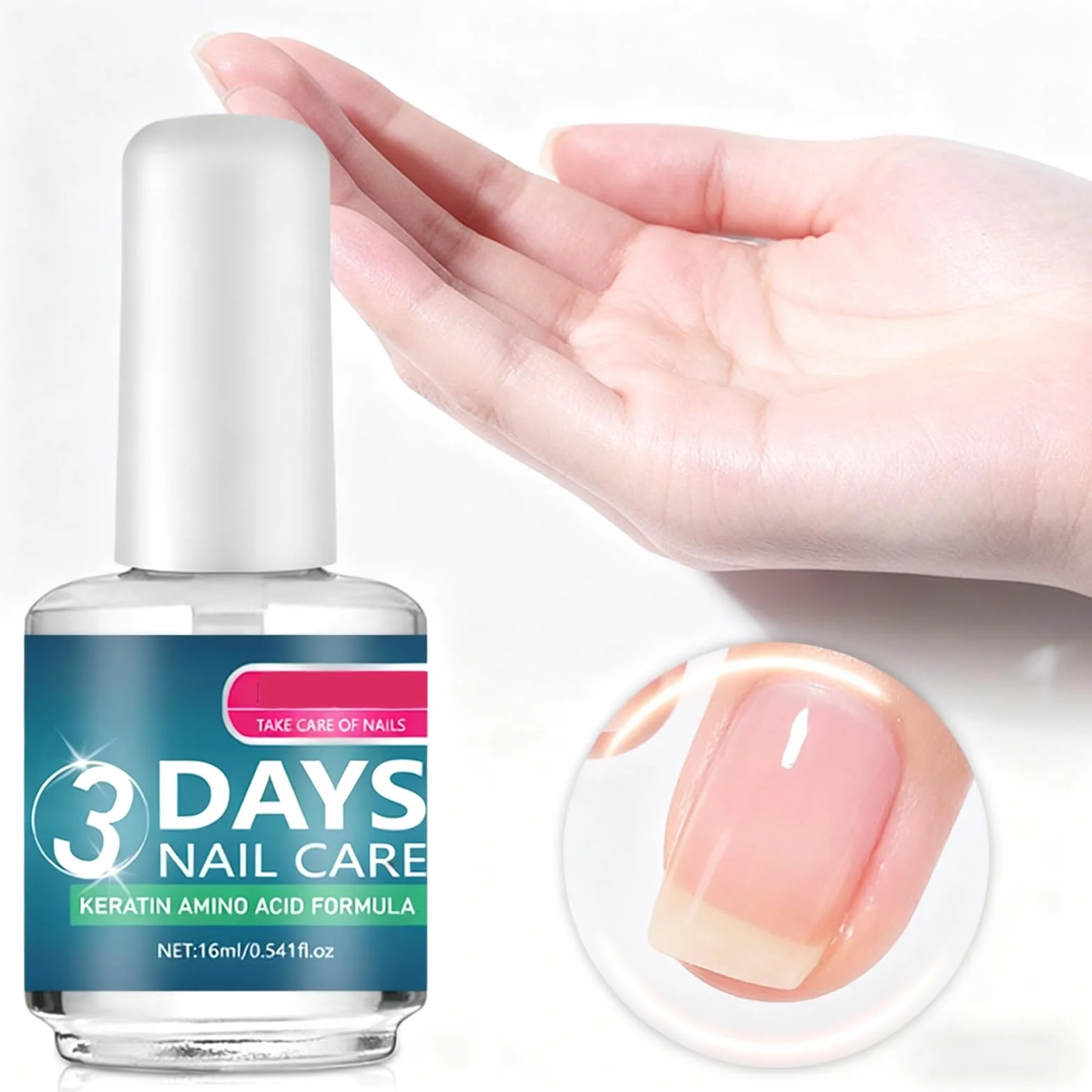 Cura delle unghie in 3 giorni, siero fortificante alla cheratina e agli aminoacidi per unghie fragili e danneggiate, siero di crescita da 16 ml e smalto trasparente per una manicure forte e morbida (2