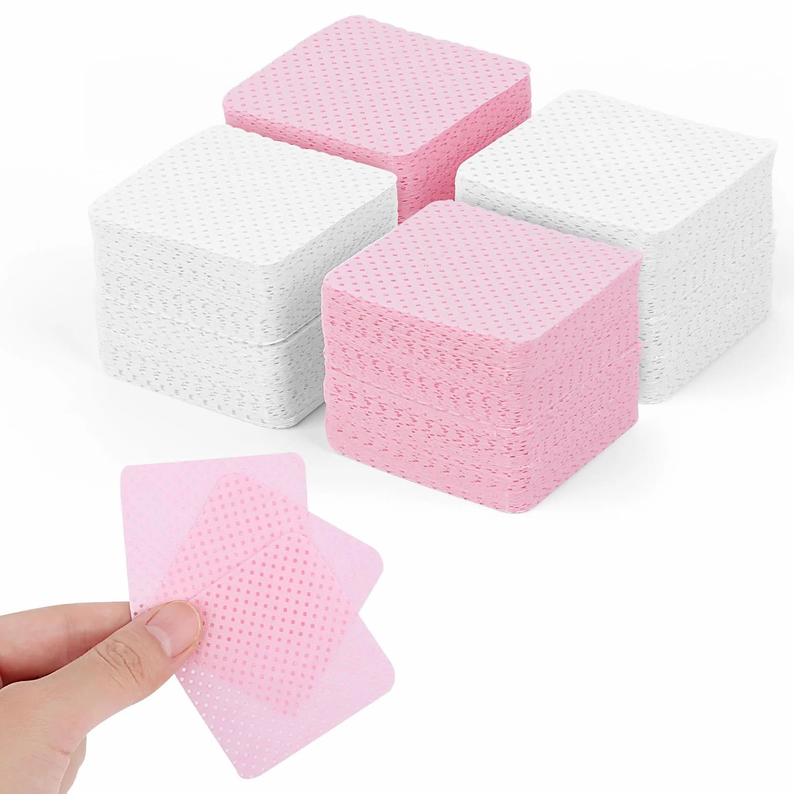 600 Pezzi Pad Unghie Senza Pelucchi, Tampone Salviette in Cotone per Unghie, Salviette per Unghie Prive di Lanugine, per Rimuovere Smalto, per Unghie fai da te e Saloni (Rosa & Bianco)