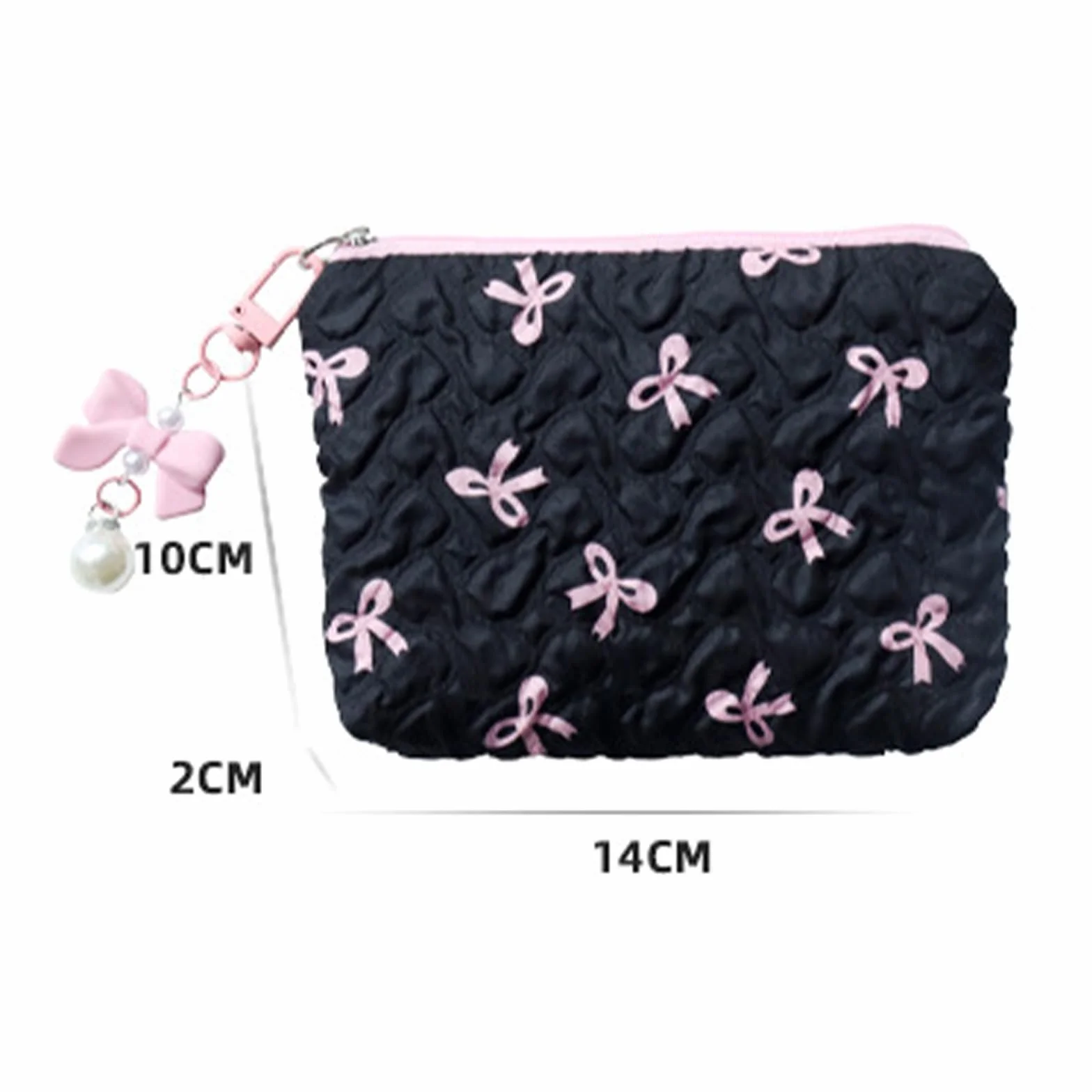 Set di 2 trousse per trucchi piccoli, con eleganti fiocchi, mini borsa per trucco, borsa per trucco, borsa per trucco, borsa per cosmetici, borsa da toilette da donna, 14 x 10 cm