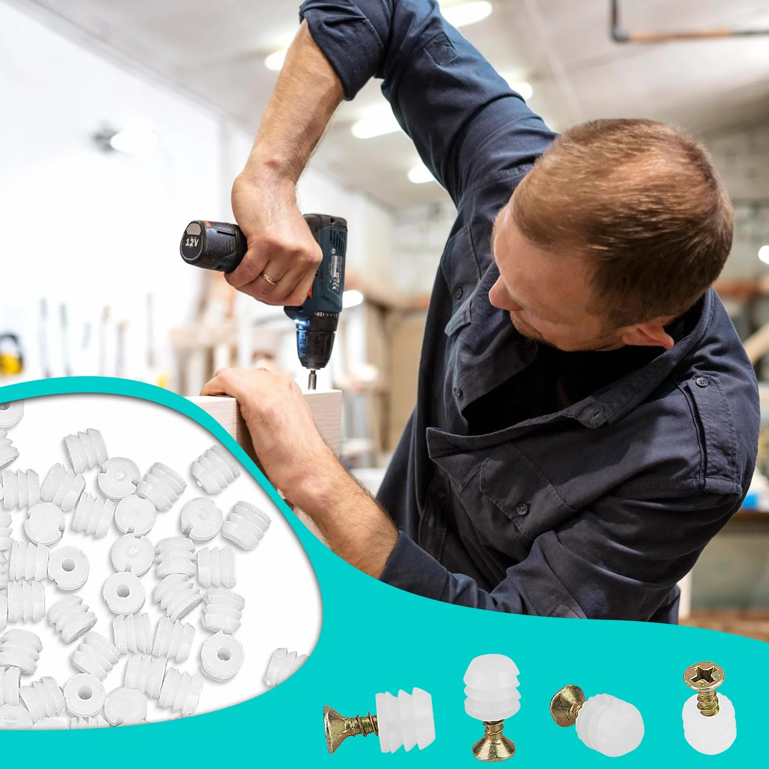 Tasselli di Espansione per Cerniere 300 Pezzi, Inserti in Plastica Bianca per Pannelli Mobili Armadio Scrivania Sedia