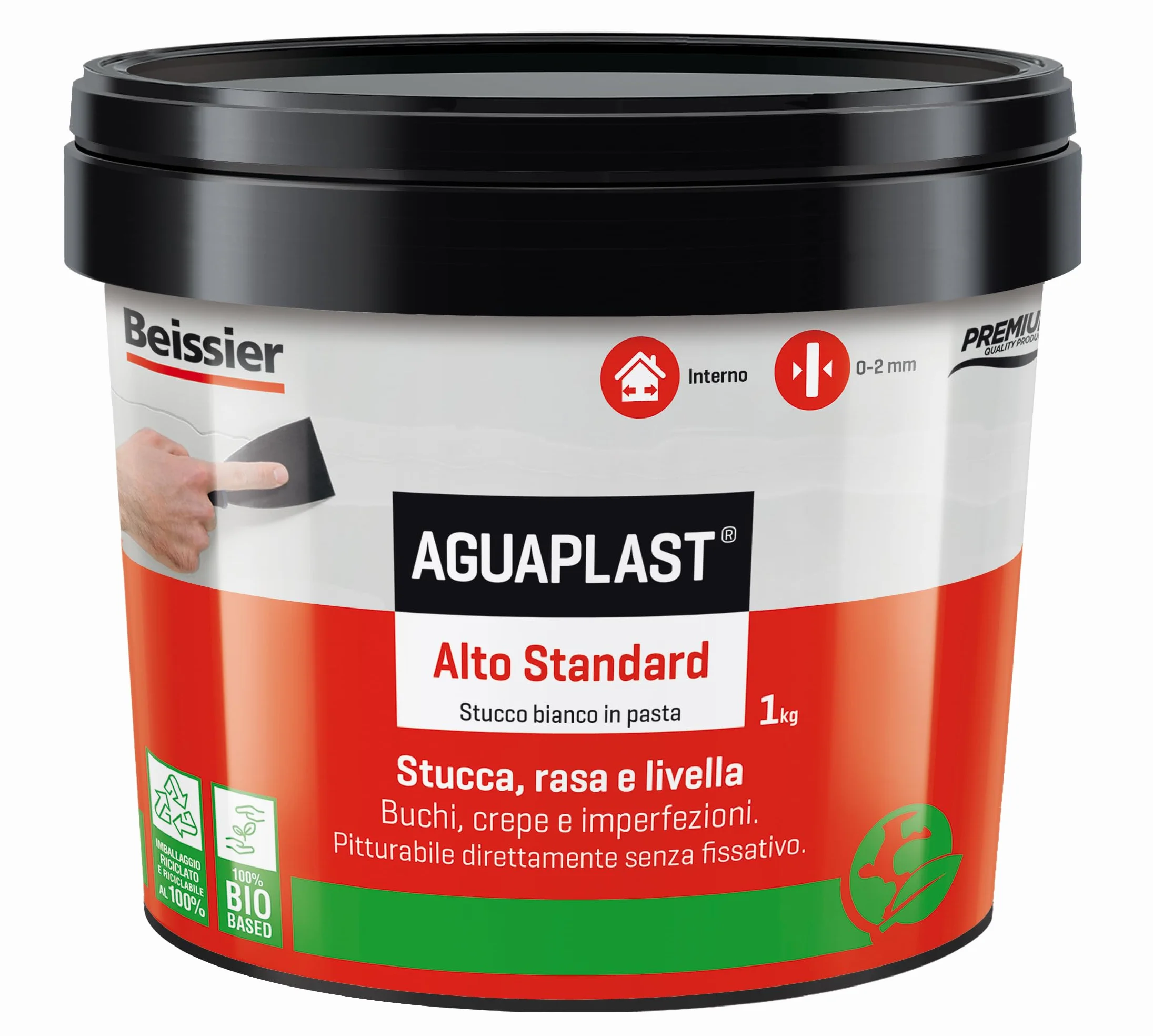Alto Standard Stucco pronto all'uso per pareti e soffitti, finitura fine bianco brillante, pitturabile, 1 kg