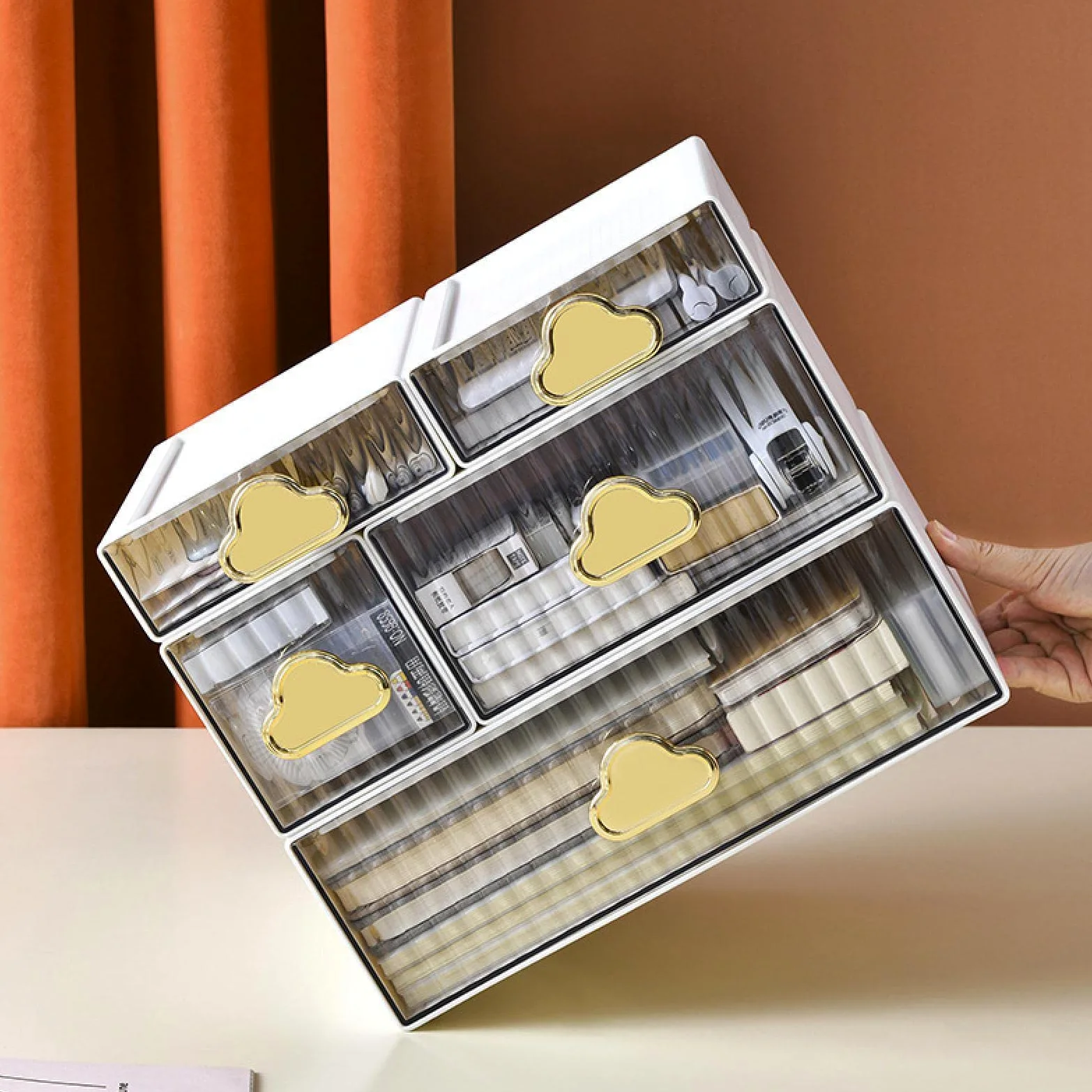 Cassetto dell'organizzatore di Trucco Impermeabile Scatola portaoggetti da scrivania cosmetica Scatola portaoggetti cosmetica di Grande capacità Cassetto Desktop D Verde