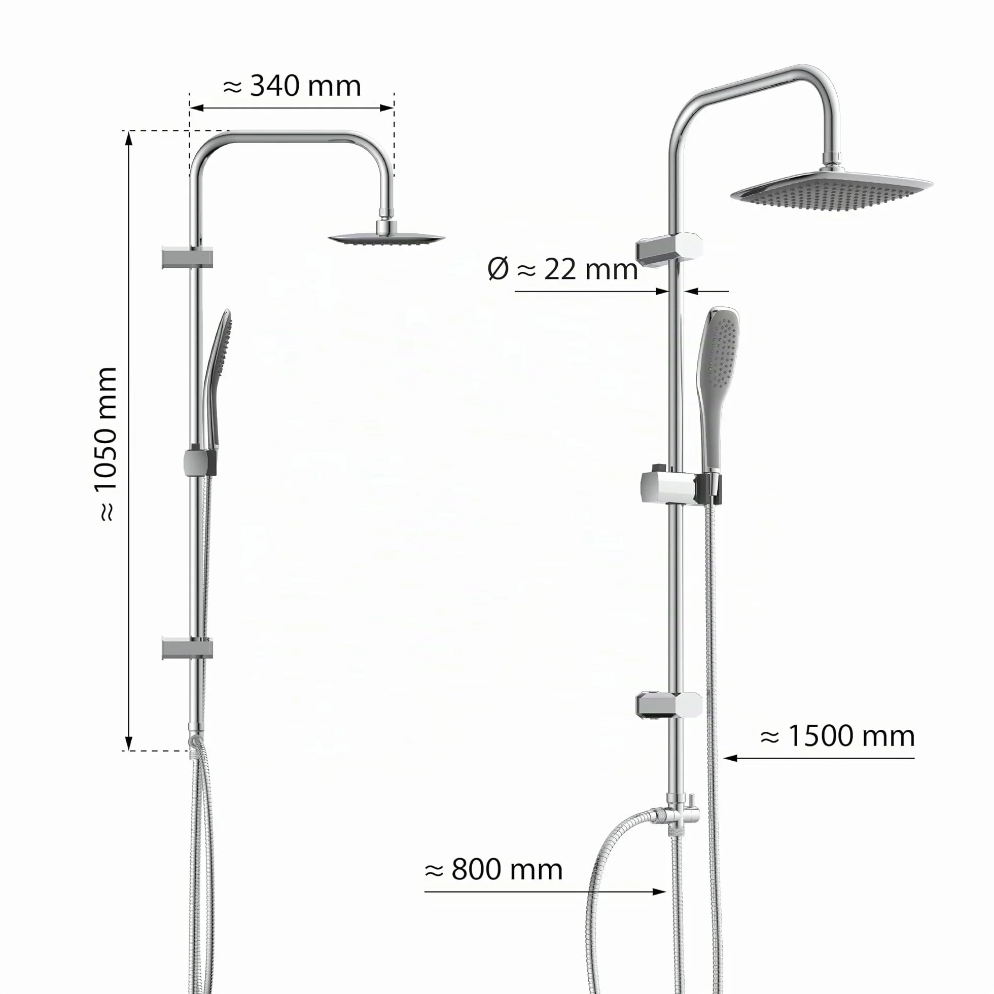 EISL EASY FRESH DX12006 Set doccia senza rubinetto colonna doccia pioggia grande doccetta cromato