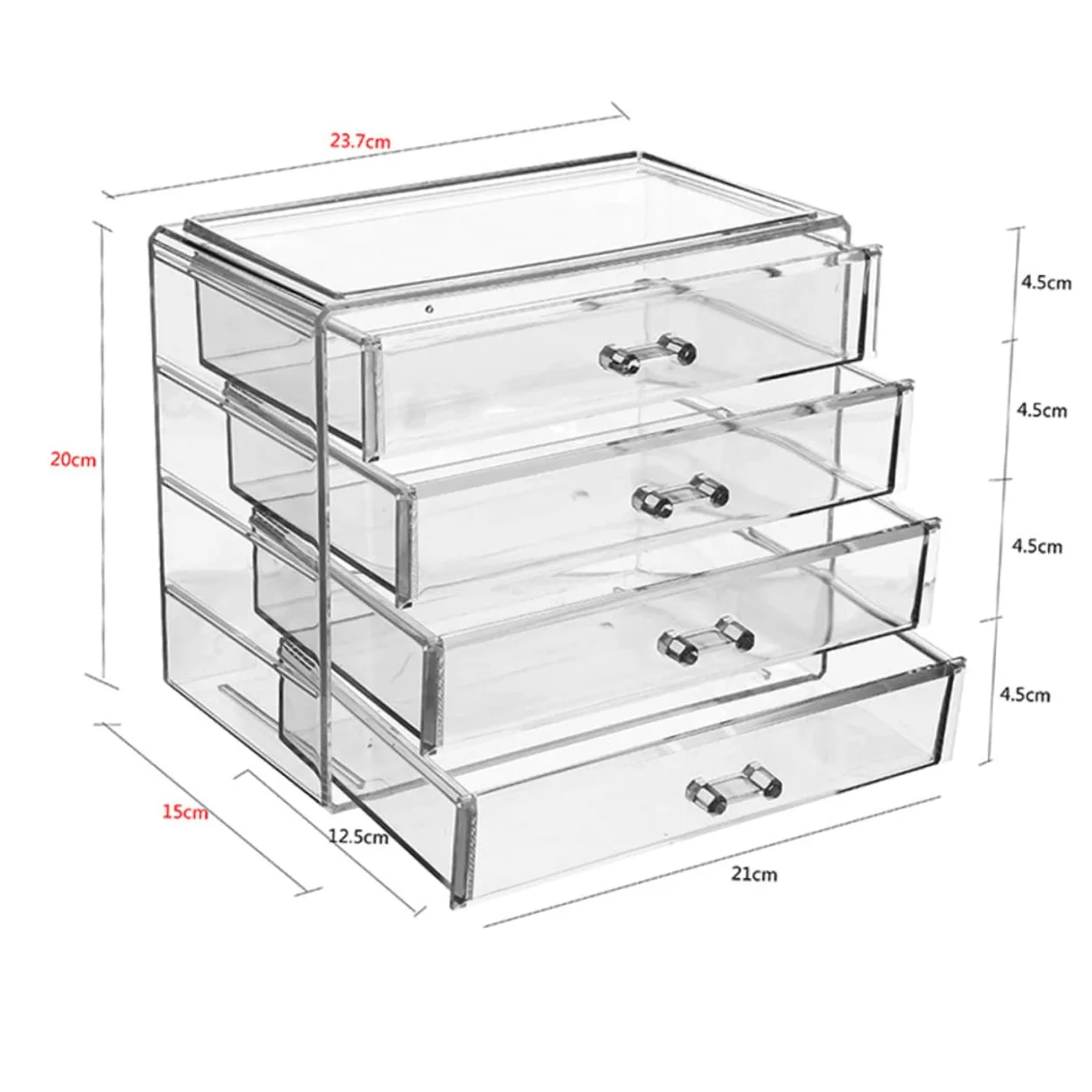 Organizer Cosmetico in Acrilico Trasparente a 4 Cassetti Grande | Uso Domestico, Design Pulito e Struttura Cassetti, Ampio Spazio per Accessori e Articoli di Bellezza