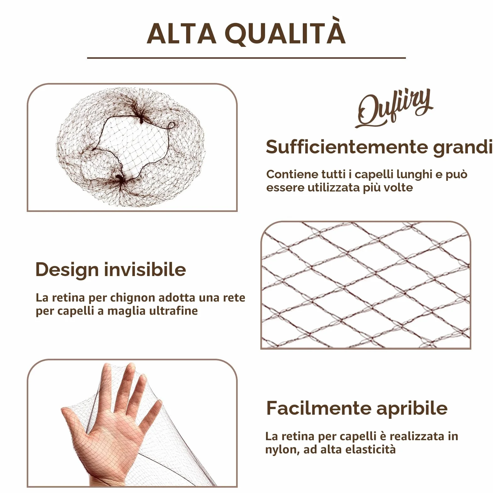 Qufiiry 35 Retine per Capelli Chignon con Bordo Elastico, per Infermiere, Ballerini, Hostess di Compagnie Aeree (Marroni)