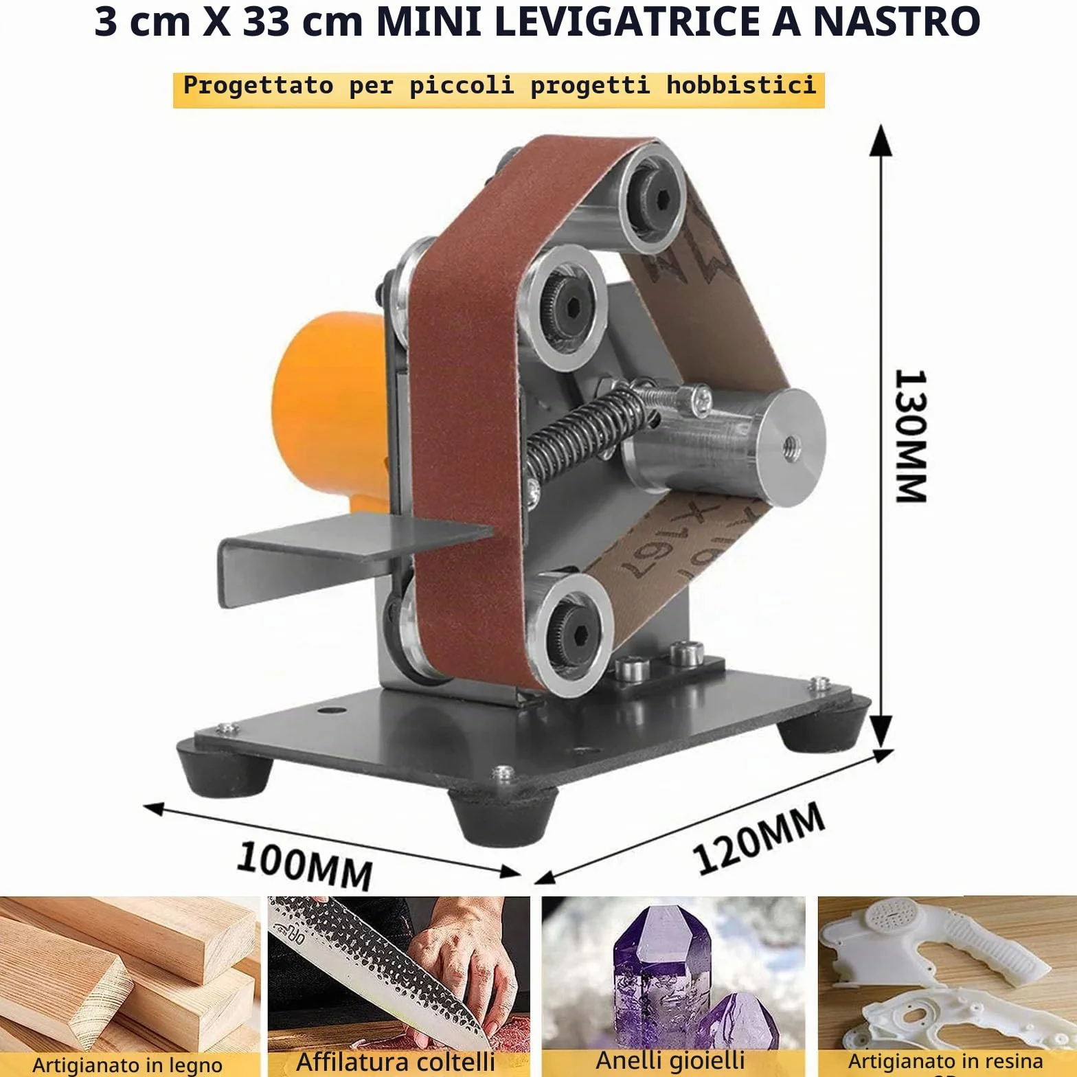 Mini levigatrice a nastro elettrica 30 x 330 mm 775 fai da te con disco abrasivo e lucidatura