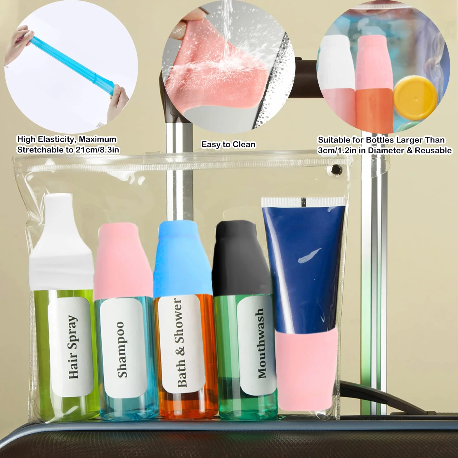 HINGTAI Elastic Sleeves Toiletry covers for Leak Proofing