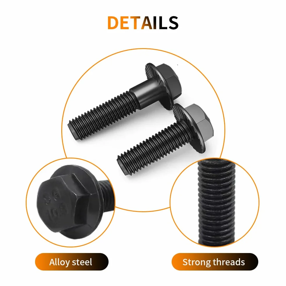 Bulloni A Testa Esagonale Della Flangia M10x60 10.9 Viti In Lega Nera Finitura Nera 10pcs