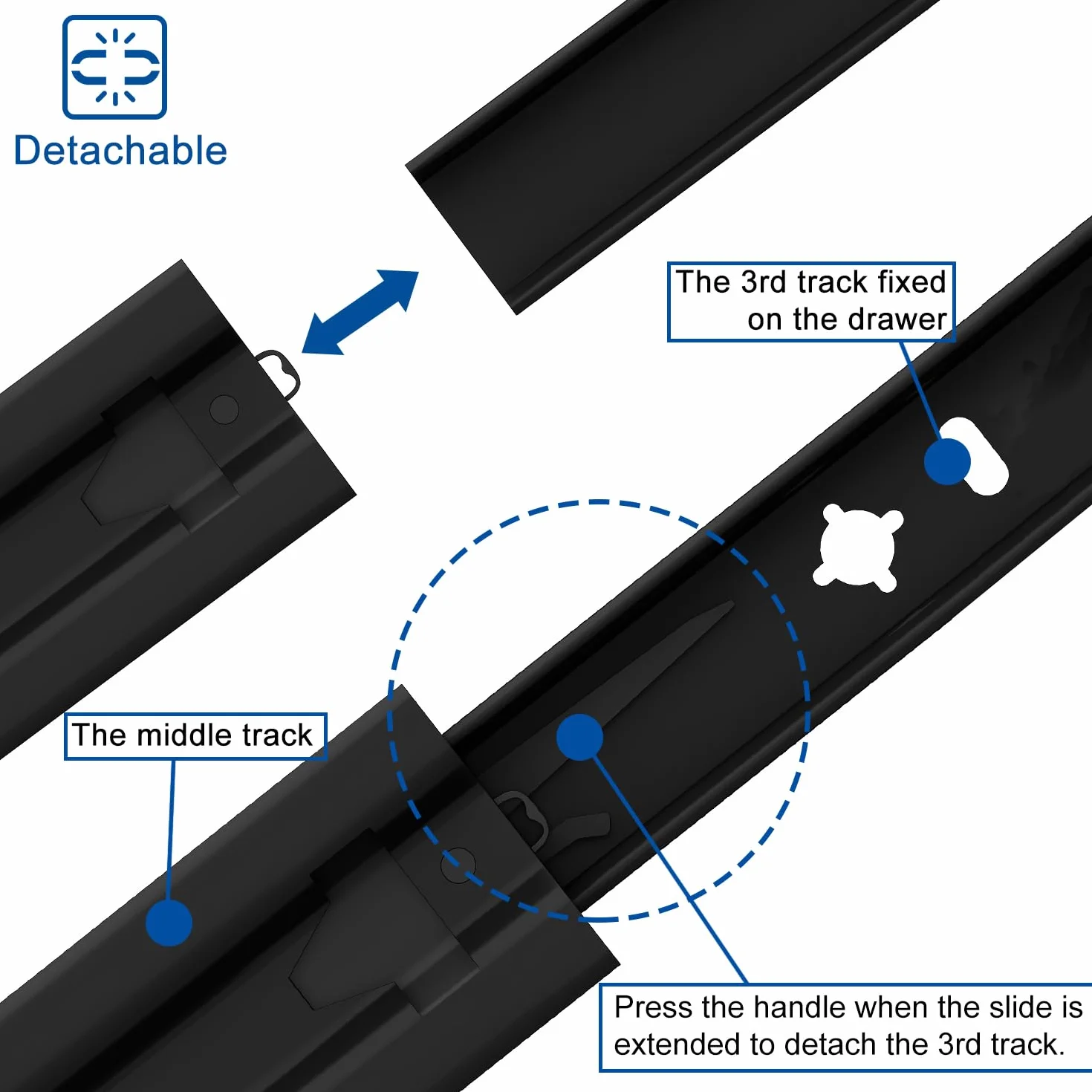 Guide per Cassetti 400 mm Capacità di Carico 120 kg Estensione Totale Montaggio Laterale Nero 1 Paio