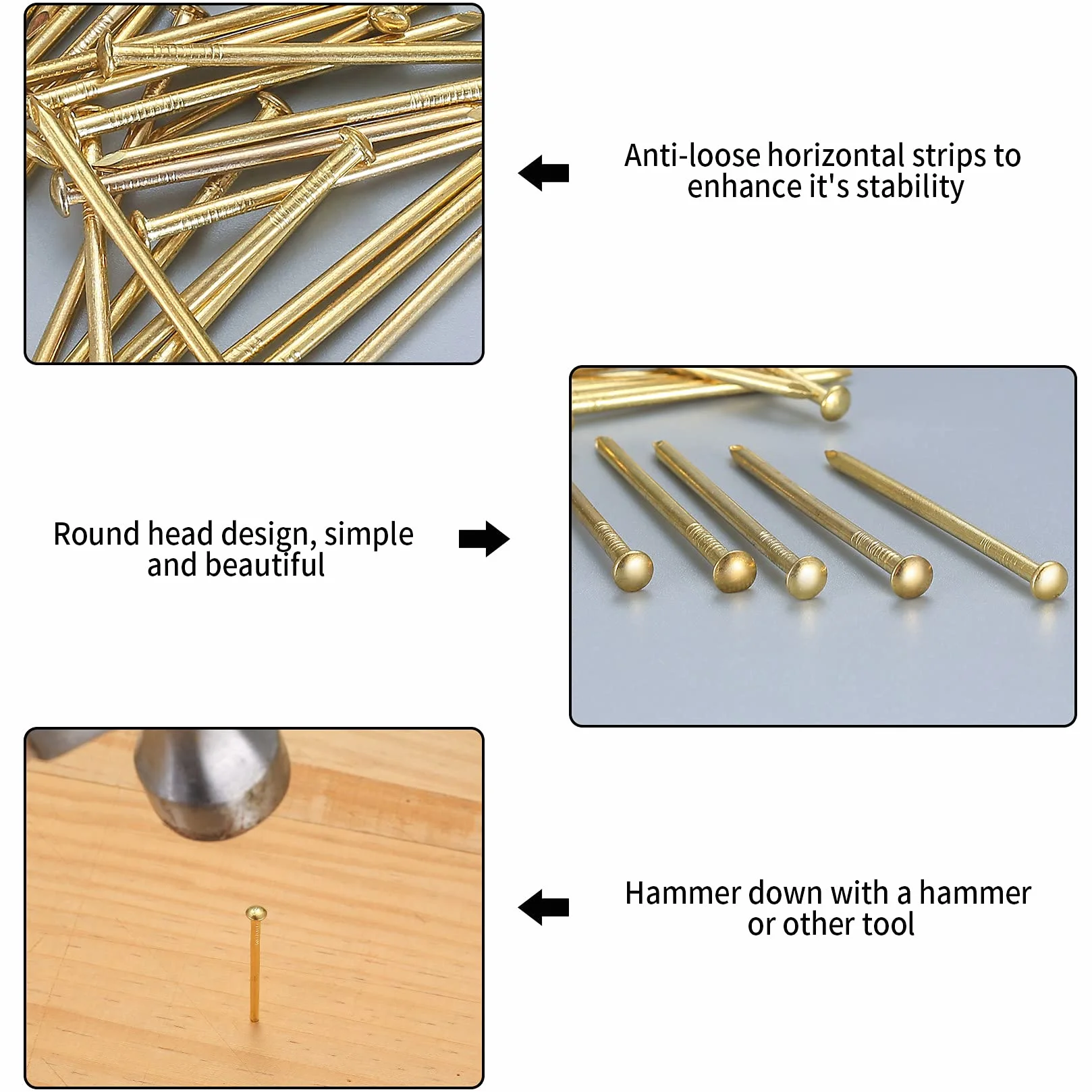 350 chiodi e spilli in ottone dorato 20/25/40/50 mm per legno