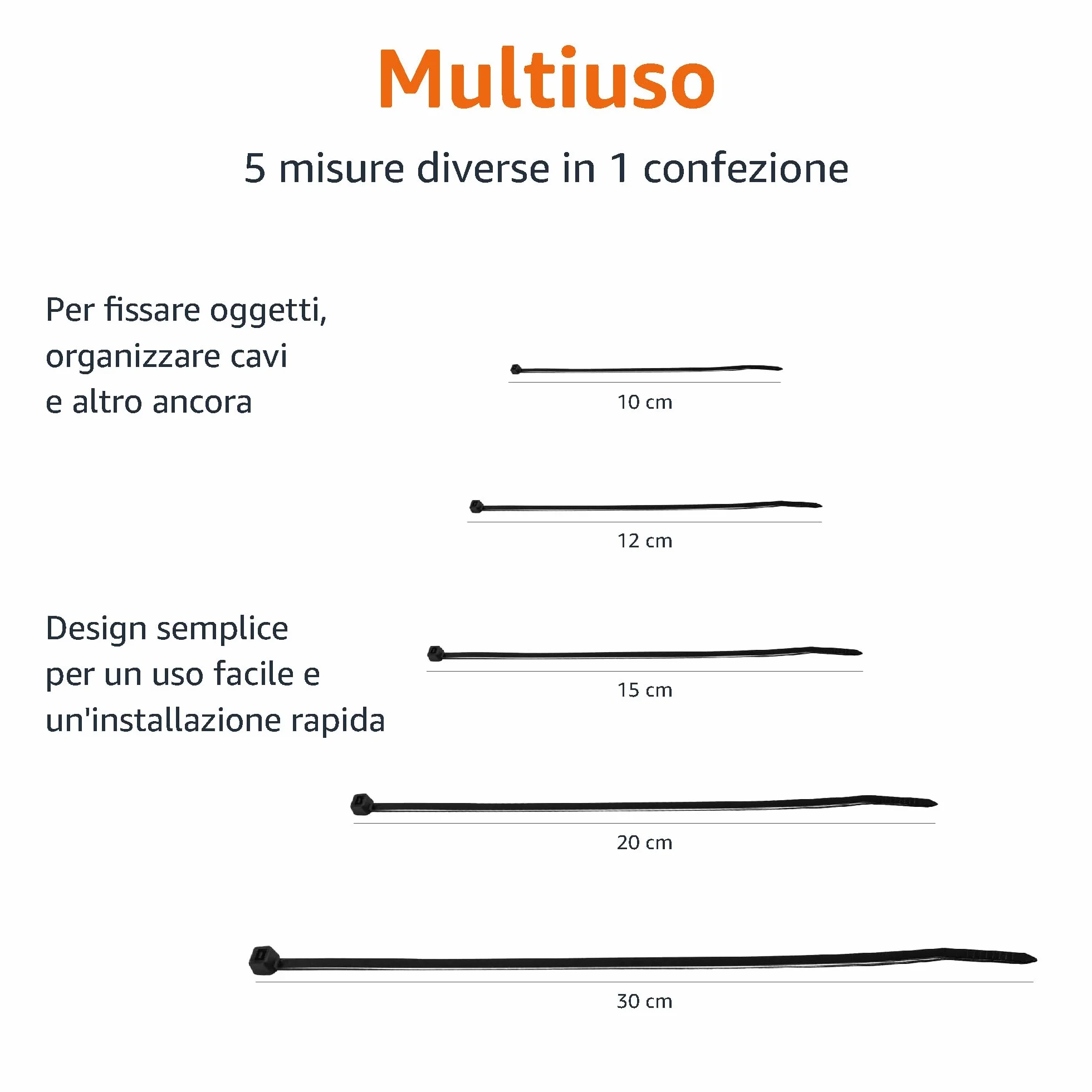 Amazon Basics Fascette stringicavo regolabili, gestione cavi, 100-300 mm, 500 unità, nero