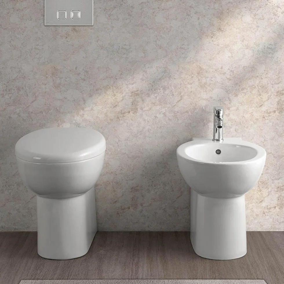 Cipro set wc e bidet filomuro con scarico universale e brida copriwater soft-close