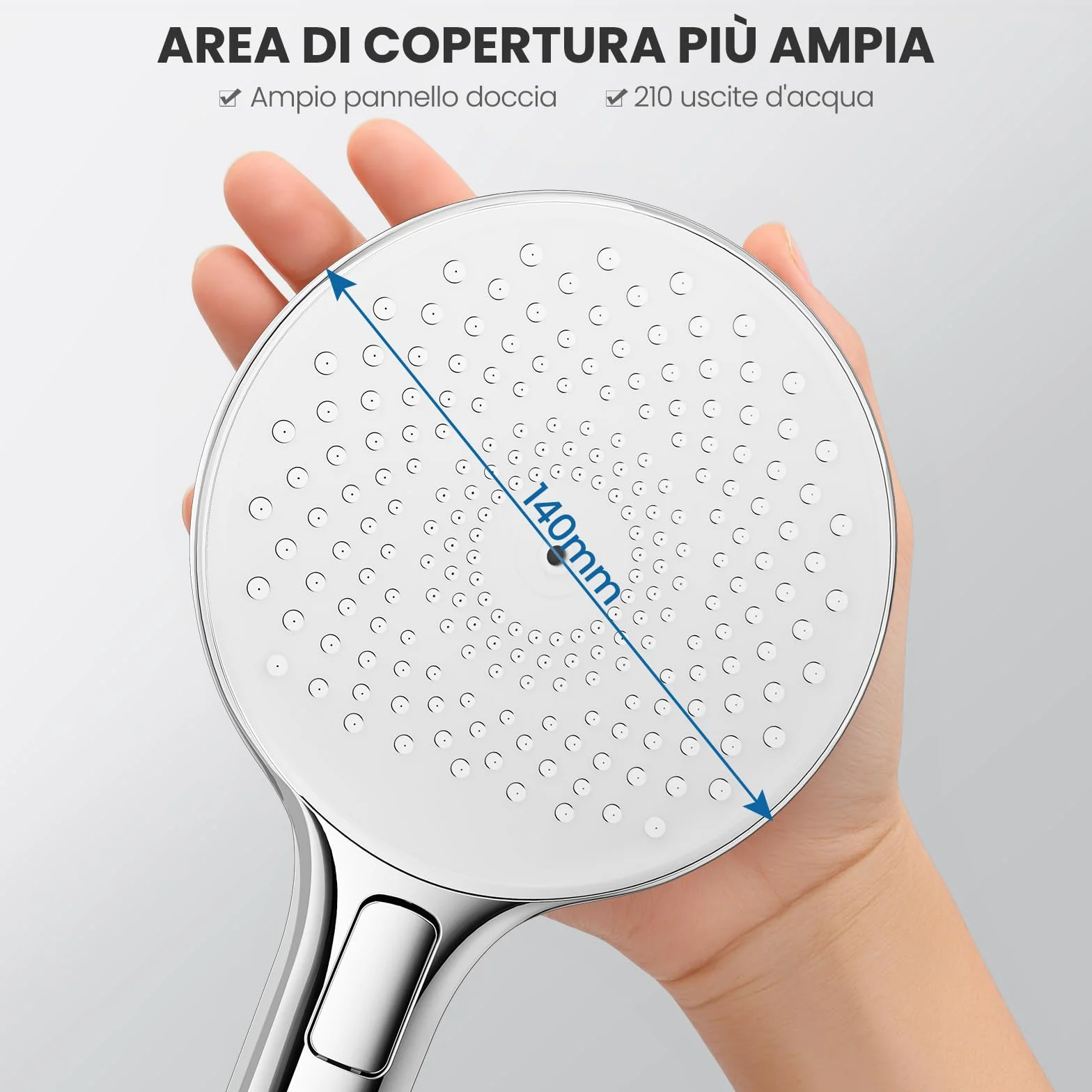 Auralum Soffione Doccia Anticalcare 140 mm - Alta Pressione 4 Modalità Regolabili Risparmio Idrico - Ugelli Silicone Autopulenti Cromato Bianco