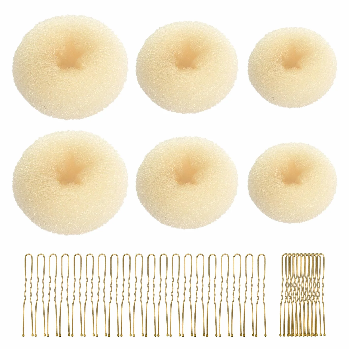 CORTNEY Ciambella per Chignon Set, 6 Pezzi Beige Chignon a Ciambella, 30 Forcine per Capelli Biondi a Forma di U, per Acconciature Ciambella Chignon Capelli, Ballerine Bambini Ragazze e Donne