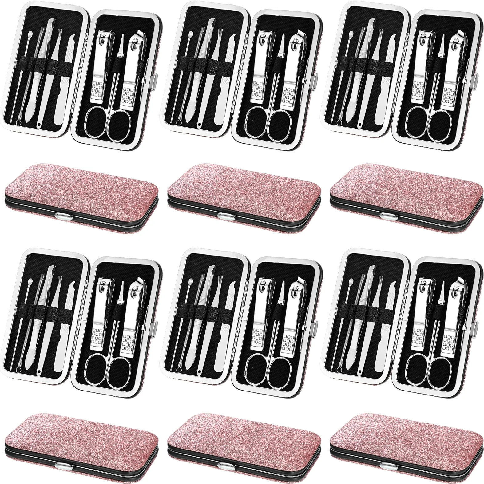Set da 12 set per manicure e pedicure, in acciaio inox, professionale, per la cura delle unghie, con lussuosa custodia da viaggio per la cura delle unghie (multicolore, 4 in 1)