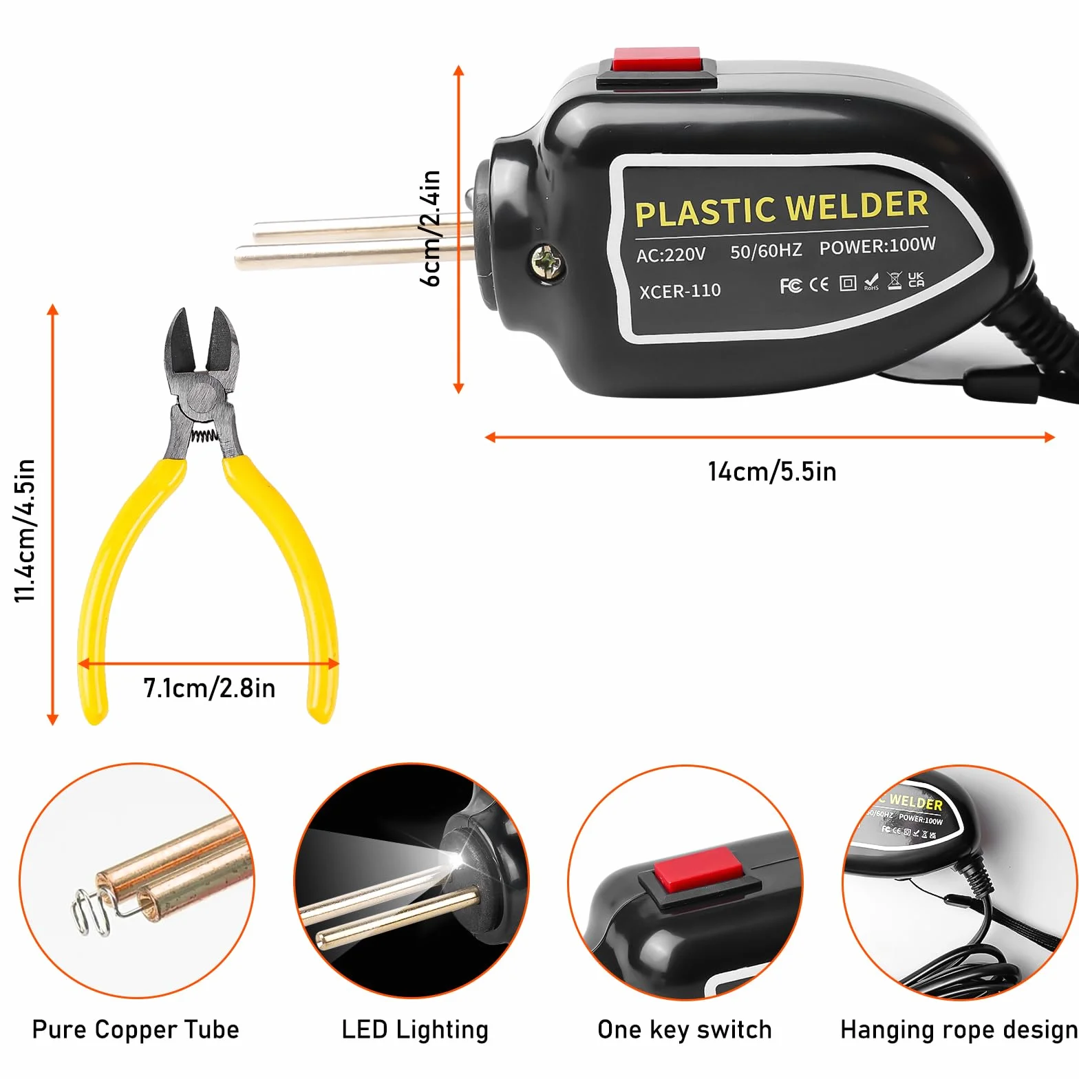 Saldatrice in plastica 100W portatile con 200 chiodi saldatura 4 tipi e luce LED per riparazione paraurti auto