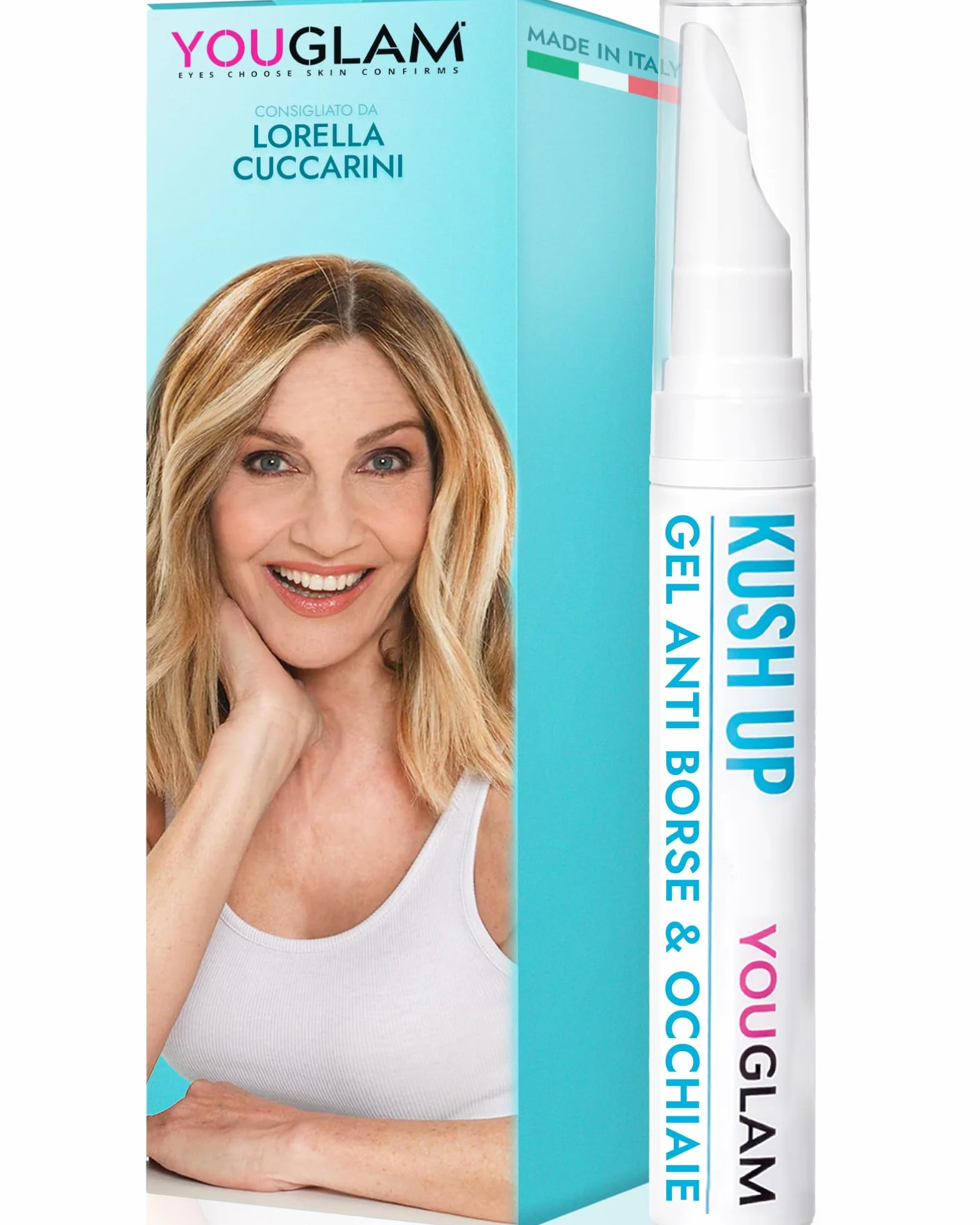 YOUGLAM Kush Up Azzurra – Contorno Occhi Crema Gel con Caffeina, Acido Ialuronico – Occhiaie, Borse – Idratante Rinfrescante Illuminante – Eye Cream 30 ml