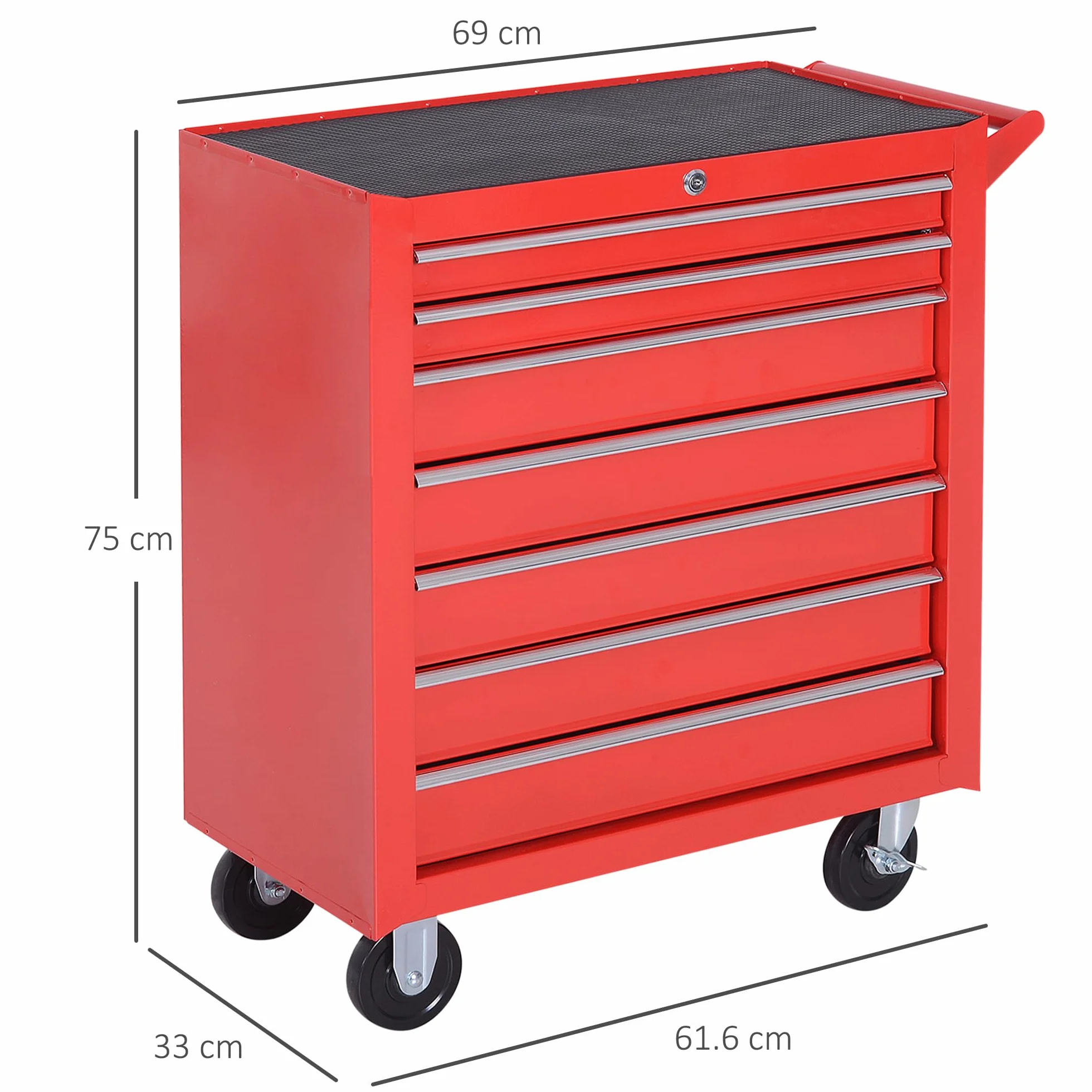 DURHAND Carrello Porta Attrezzi 7 Cassetti in Acciaio con Serratura, Rosso