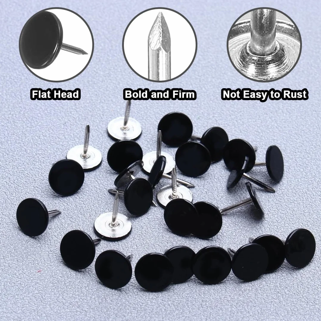 WeddHuis 50 Pezzi Chiodini Decorativi Testa Piatta Borchie Mobili Puntine Divani Testiere 11 mm x 13 mm Nero
