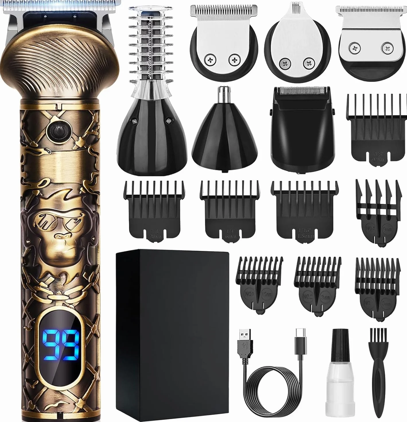 Rasoio Elettrico Barba, 6 in 1 Versatilit Tagliacapelli Uomo Professionale, Regolabarba Uomo T-lama Trimmer Kit, Macchinetta per Capelli con Display LED, Adatto Uomo/Famiglia/Barbiere