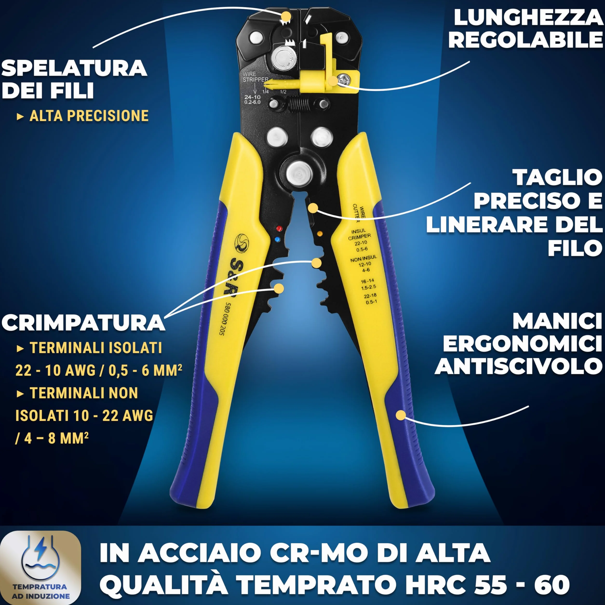S&R Pinza Spelafili Automatica 205 mm 3 in 1 AWG 24-10 (0,2-6,0 mm²)