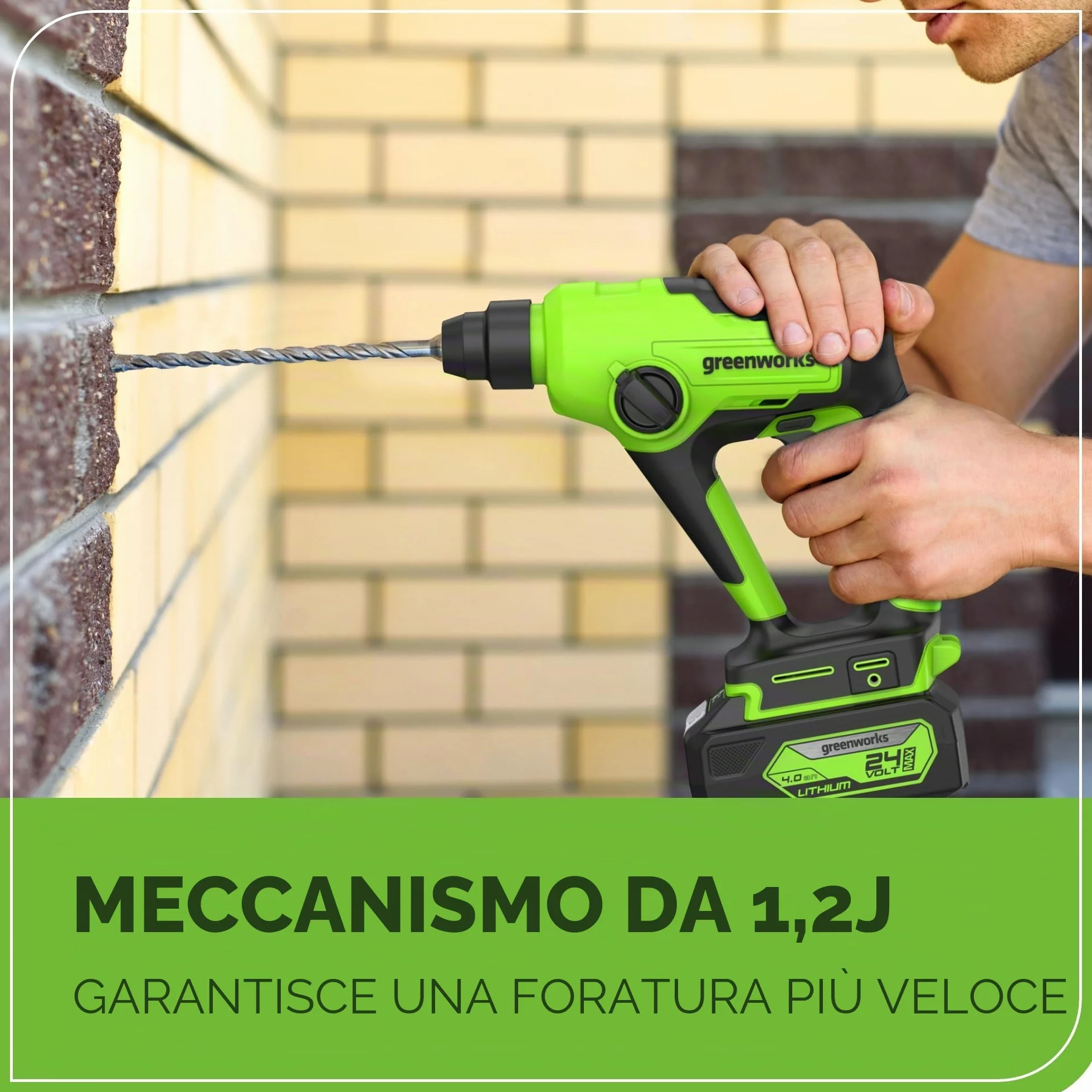 Greenworks Martello perforatore a batteria 24 V 1,2 J 300 Nm 2 Ah